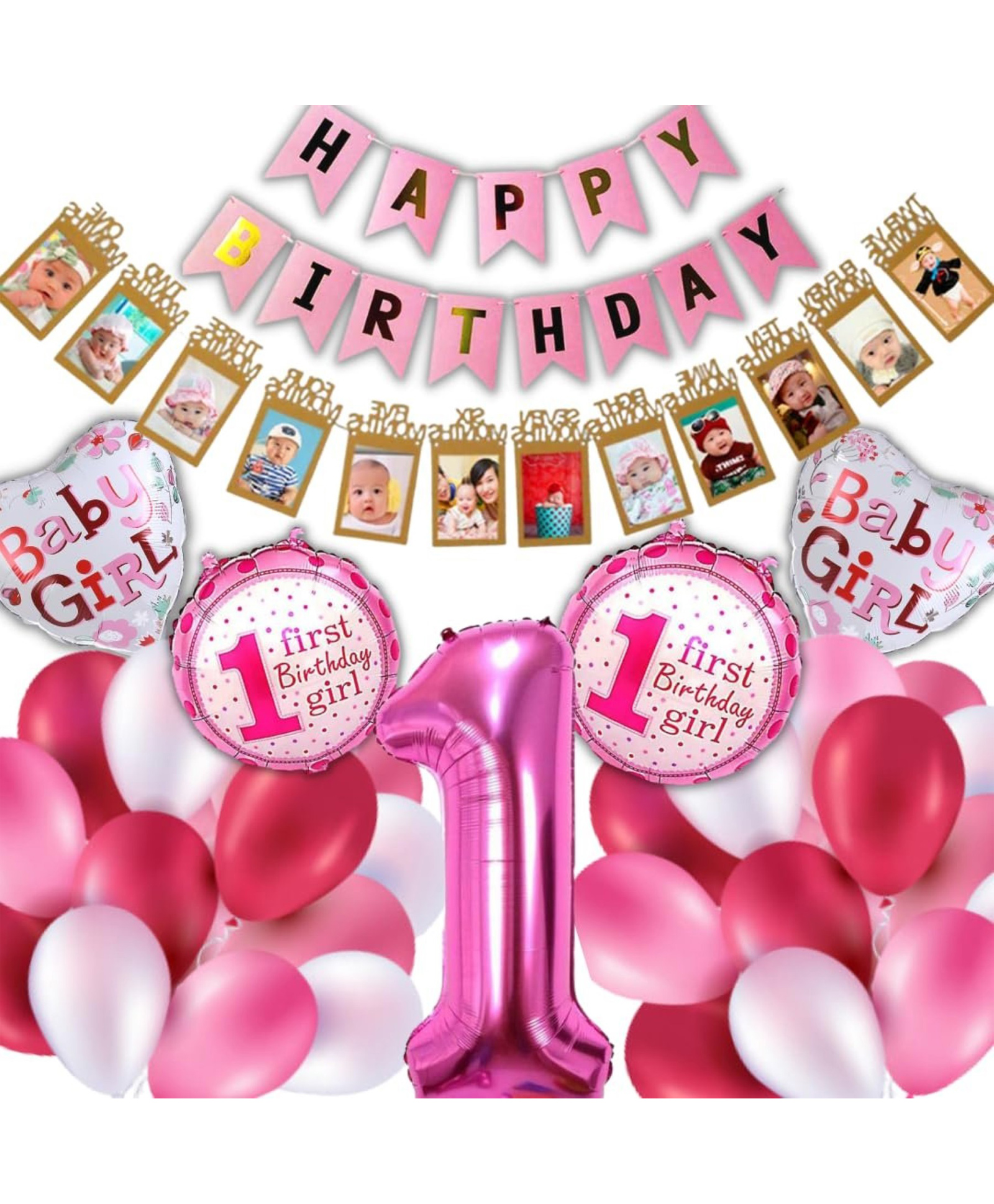 Surprise Decor First Birthday Decorations for Girls, Kids, - Pink 1st Birthday Decorations for Girls - 1st Birthday Theme Decoration Combo - 1st Birthday Party Supplies for Girls-picture-11