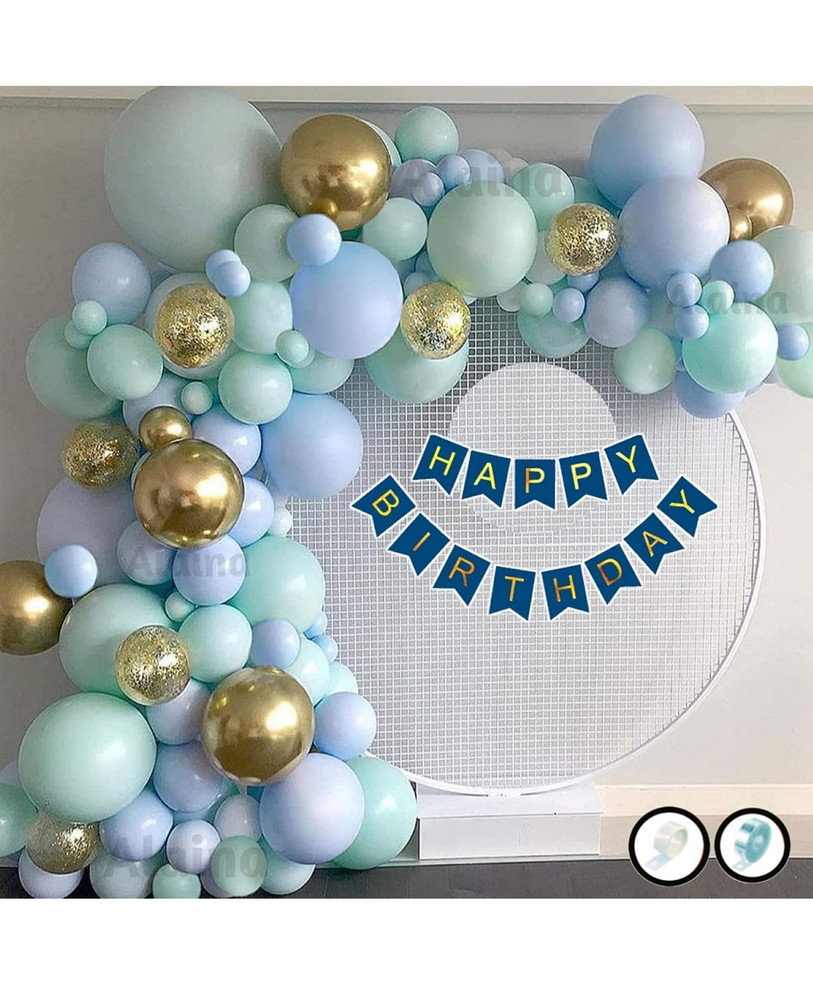 Surprise Decor Birthday Decoration Items - 63 Pcs Birthday Decoration Kit - Happy Birthday Banner, Golden Confetti Balloons, Golden Chrome Balloons, Pastel Balloons, Arch Strip, Glue Dot Strip-image-21