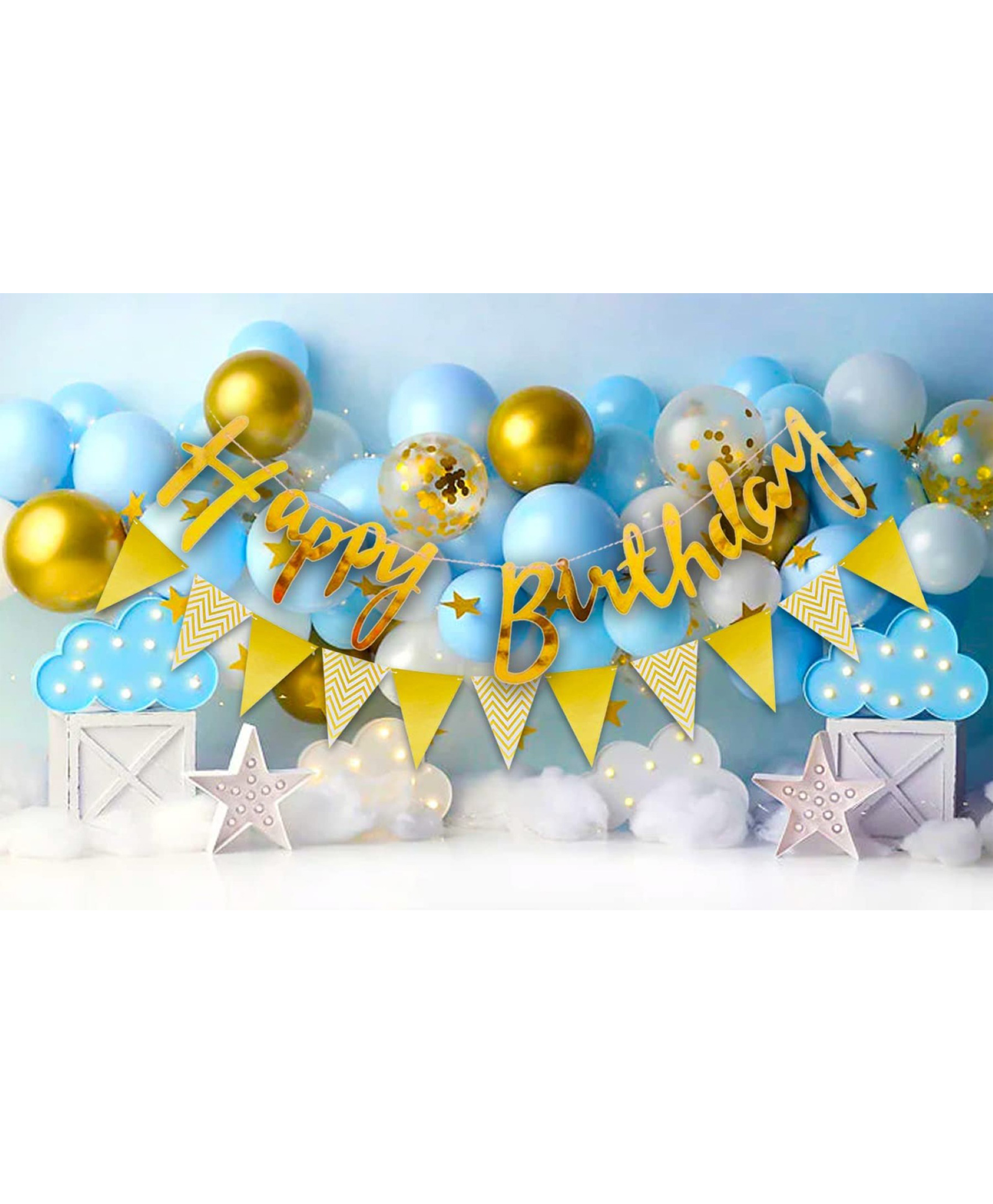 Surprise Decor Blue Birthday Decoration Items - Pack of 51 Happy Birthday Decoration Kit with Pastel Blue & Golden Balloons | Balloon Arch Strip | Happy Birthday Banner | Birthday Decorations for Boys-image-26