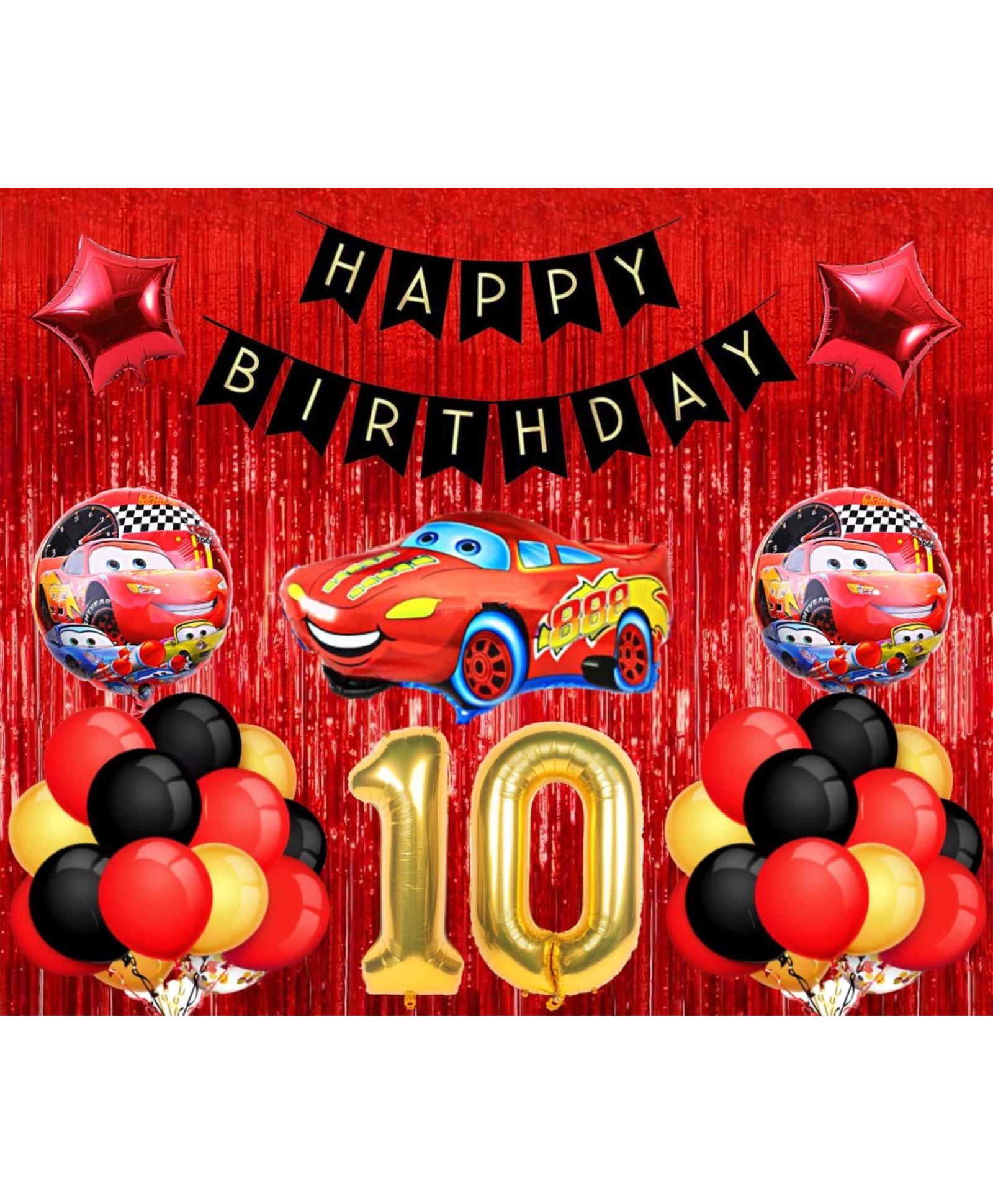 Surprise Decor Car Latex Mcqueen Car Theme 10th Birthday Decoration for Boys (Pack of 40, Red & Black)-image-8