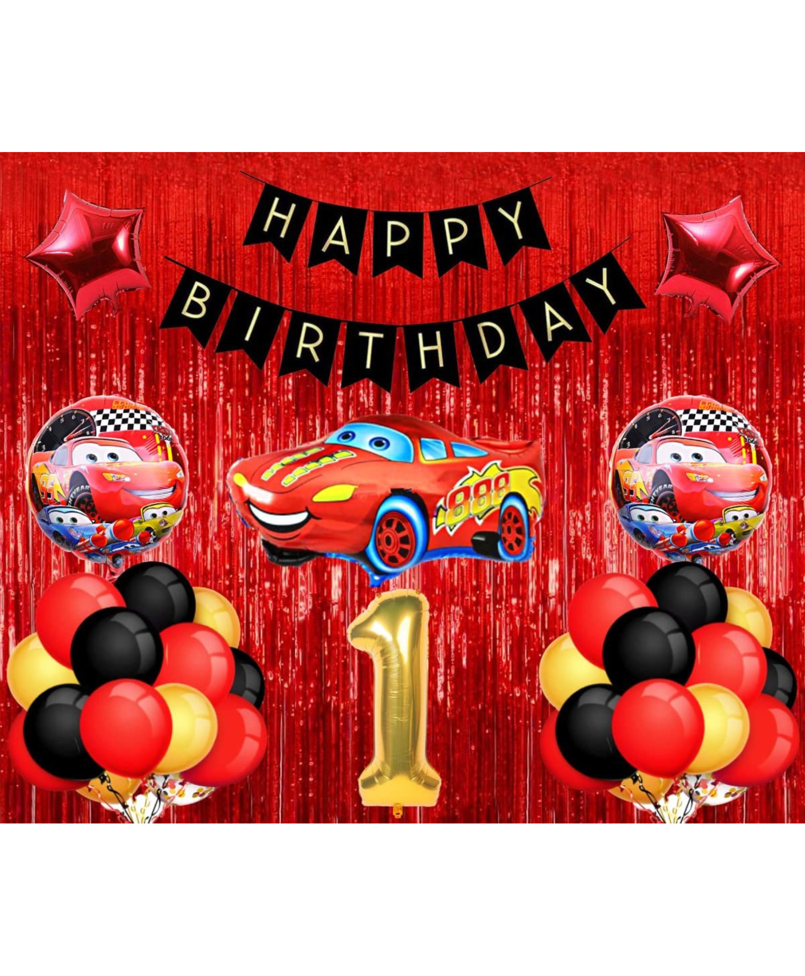Surprise Decor Car Latex Mcqueen Car Theme 1st Birthday Decoration for Boys (Pack of 39, Red & Black)-image-7