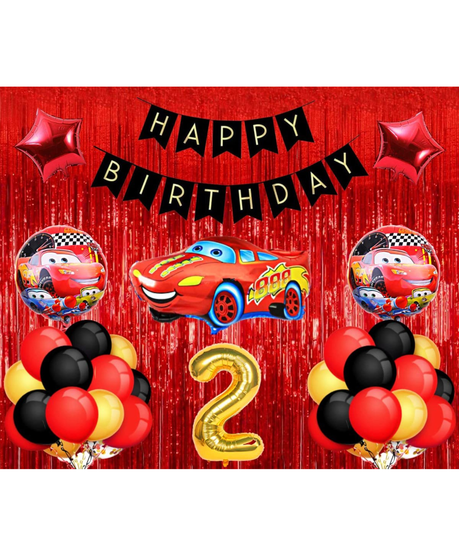 Surprise Decor Car Latex Mcqueen Car Theme 2nd Birthday Decoration for Boys (Pack of 39, Red & Black)-image-10