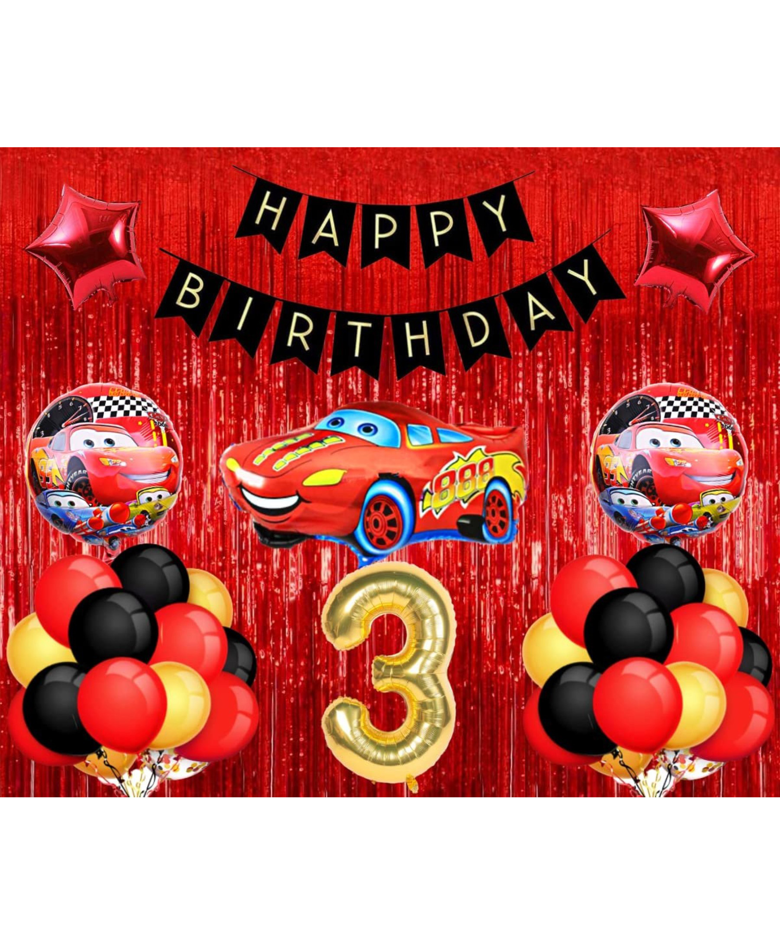 Surprise Decor Car Latex Mcqueen Car Theme 3rd Birthday Decoration for Boys (Pack of 39, Red & Black)-image-9
