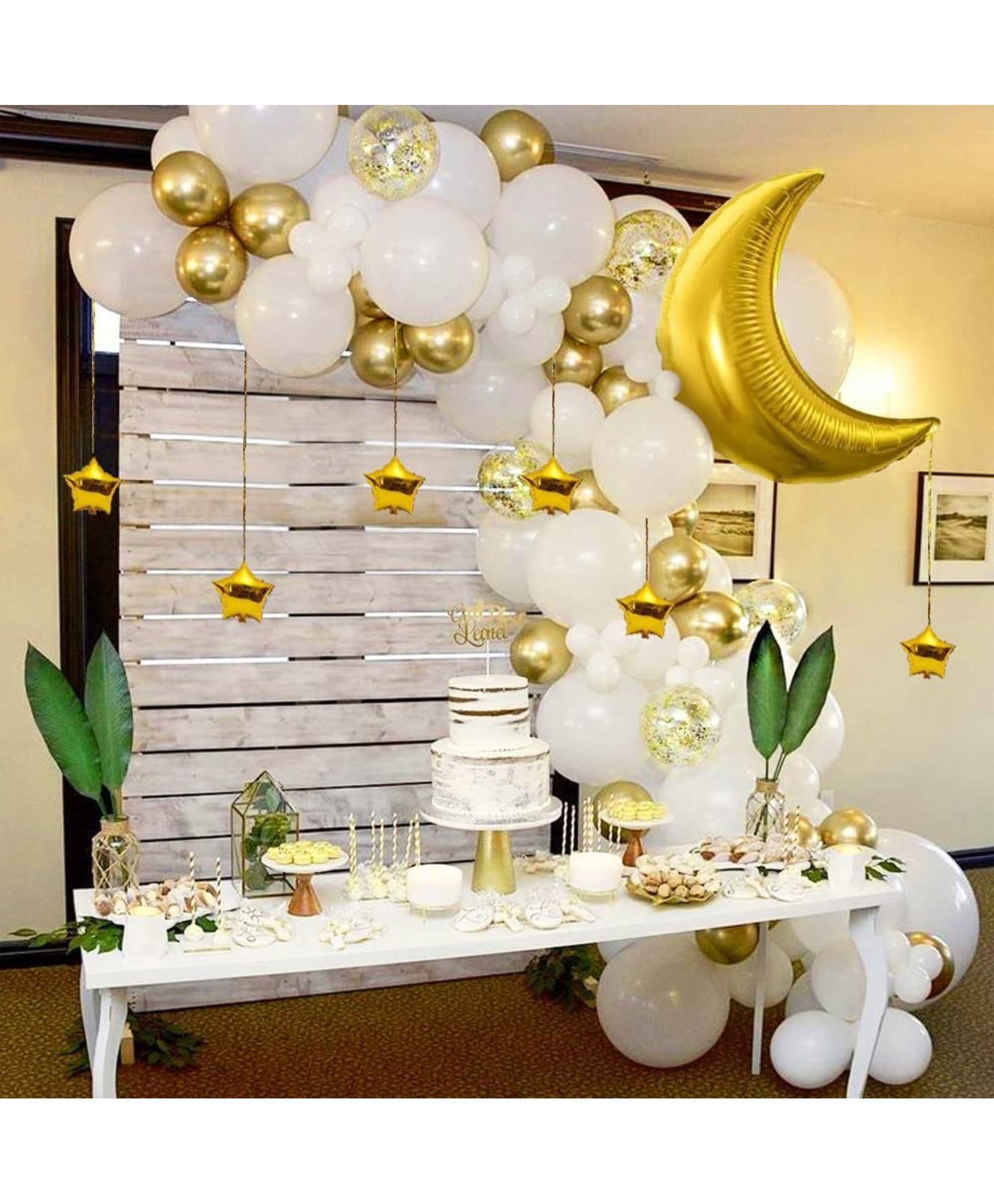 Surprise Decor Rubber Birthday Balloons For Decoration-Set Of 43 Pcs Confetti Balloons For Decoration|Half Moon Balloons For Decoration|White Golden Balloons|Happy Birthday Balloons For Decoration-image-49