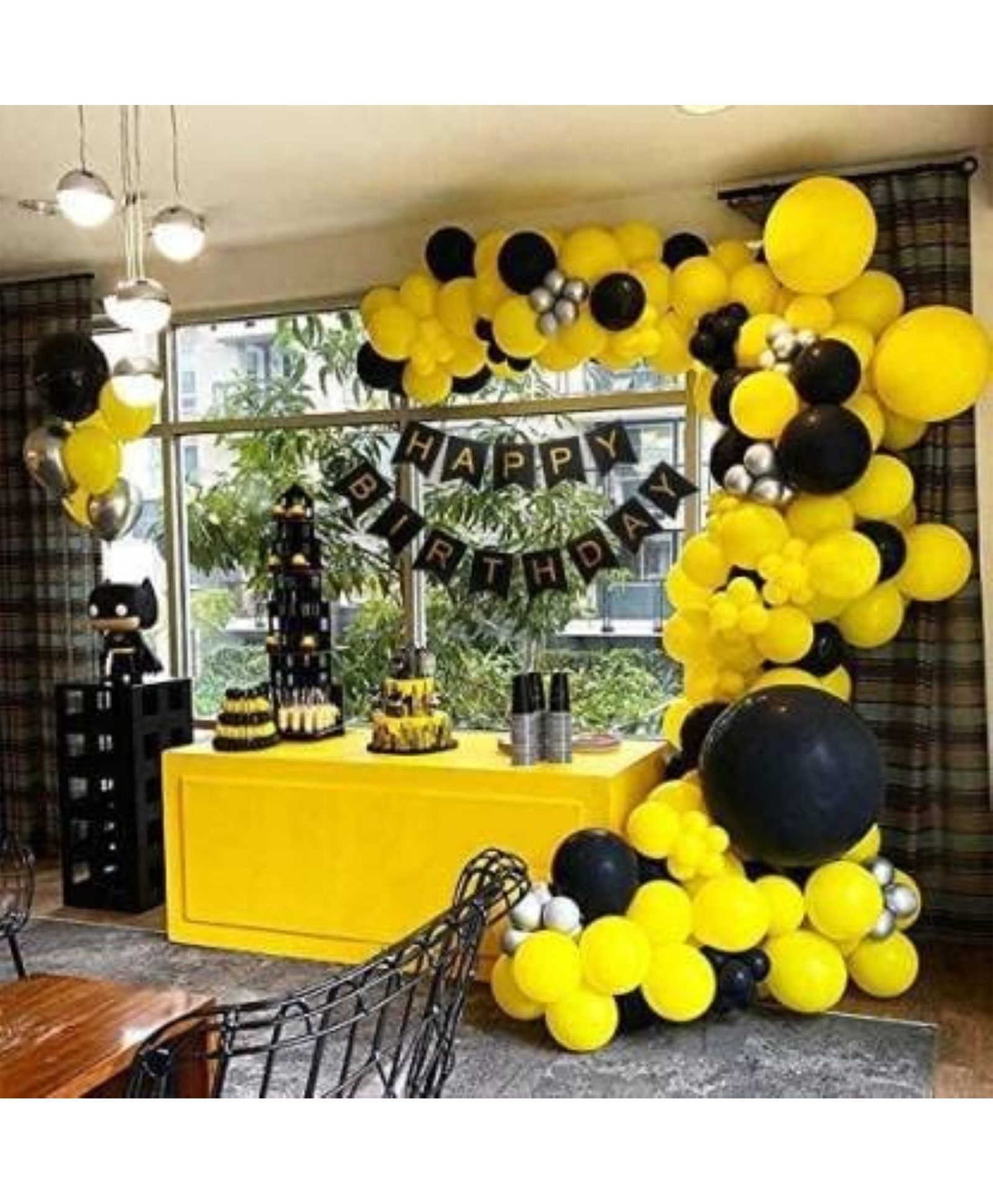 Surprise Decor 64 Pc Happy Birthday decorations kit: 1 Black Happy Birthday Banner   60 Pc Premium Yellow & Black Metallic Balloons-image-41