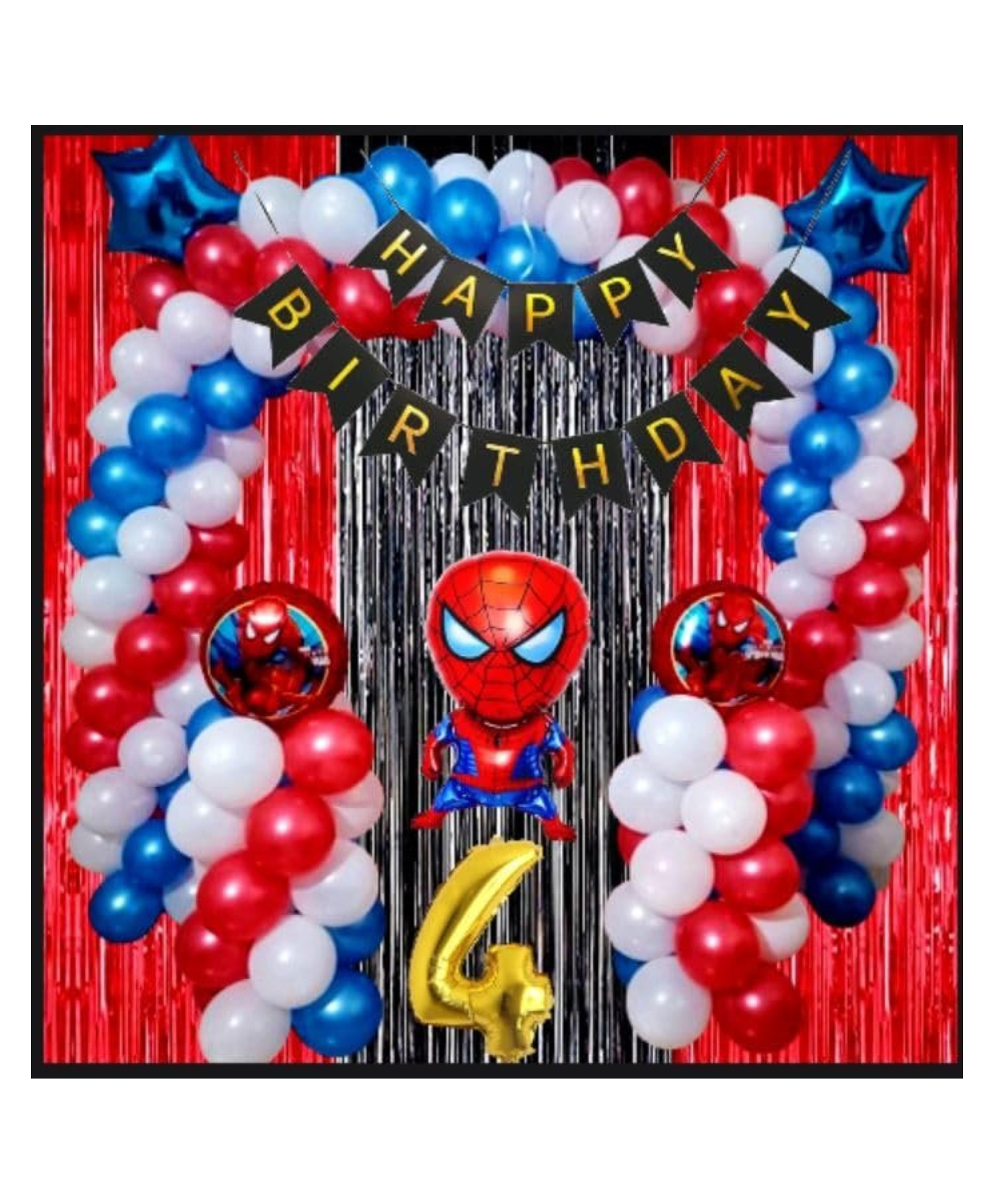 Surprise Decor 4th Happy Birthday Decoration Items Spider Theme Combo Pack of 57 Pcs for Boys, Girls, Kids Spider Theme Birthday Party Decorations, Spider Balloons For Birthday Decorations-picture-39