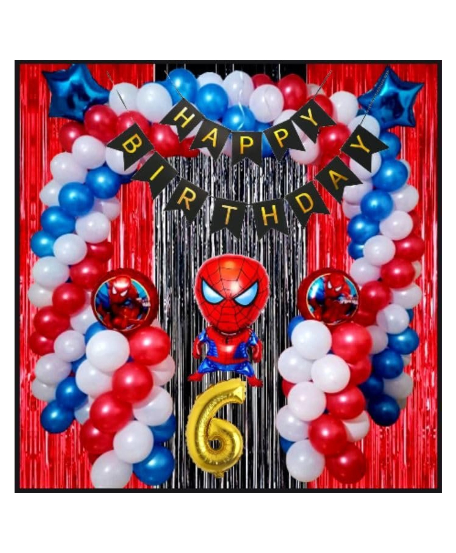 Surprise Decor 6th Happy Birthday Decoration Items Spider Theme Combo Pack of 57 Pcs for Boys, Girls, Kids Spider Theme Birthday Party Decorations, Spider Balloons For Birthday Decorations-picture-17