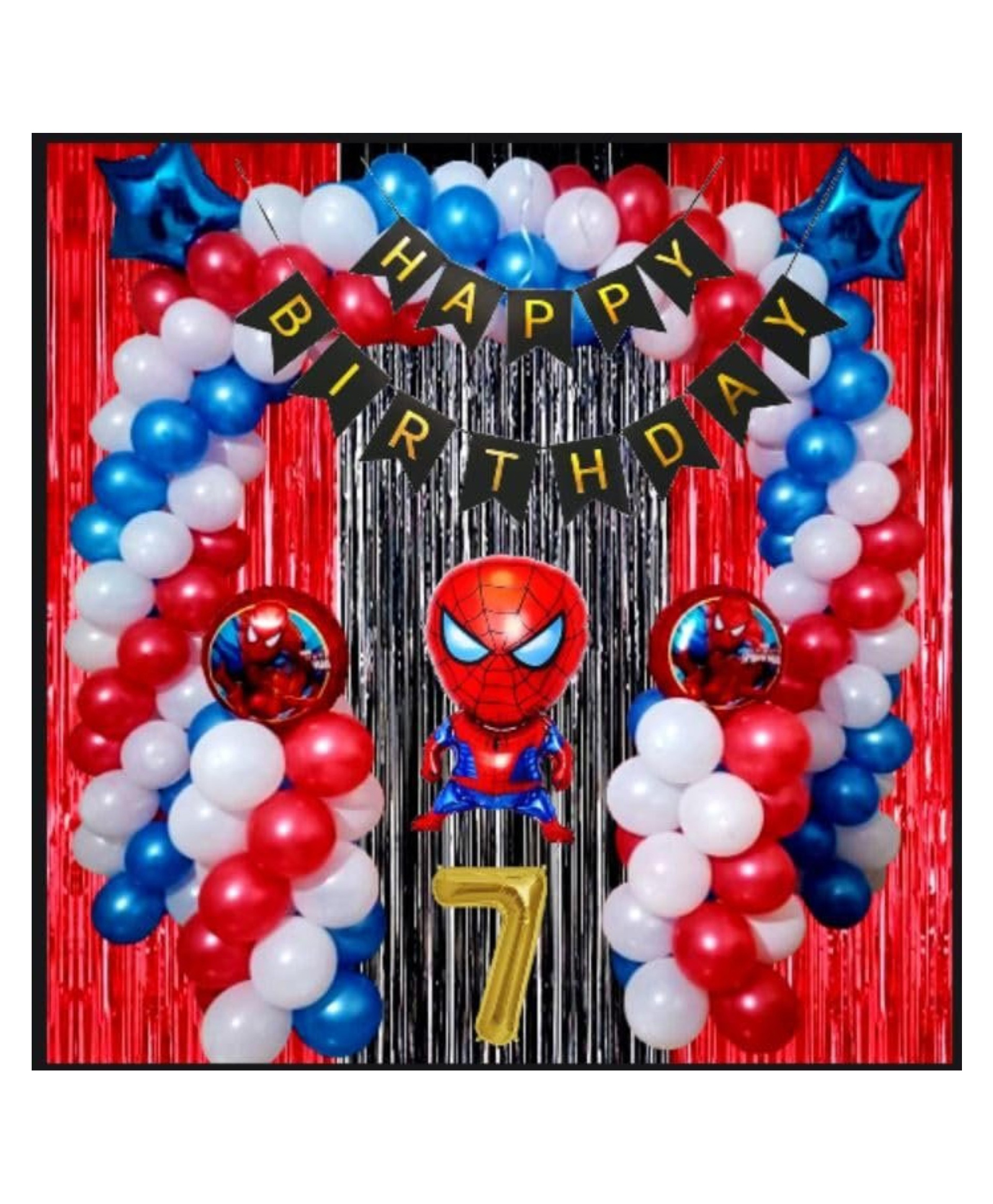 Surprise Decor 7th Happy Birthday Decoration Items Spider Theme Combo Pack of 57 Pcs for Boys, Girls, Kids Spider Theme Birthday Party Decorations, Spider Balloons For Birthday Decorations-picture-19