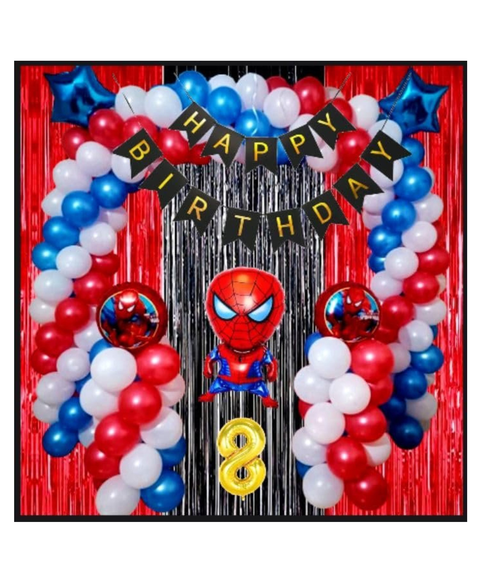 Surprise Decor 8th Happy Birthday Decoration Items Spider Theme Combo Pack of 57 Pcs for Boys, Girls, Kids Spider Theme Birthday Party Decorations, Spider Balloons For Birthday Decorations-picture-16