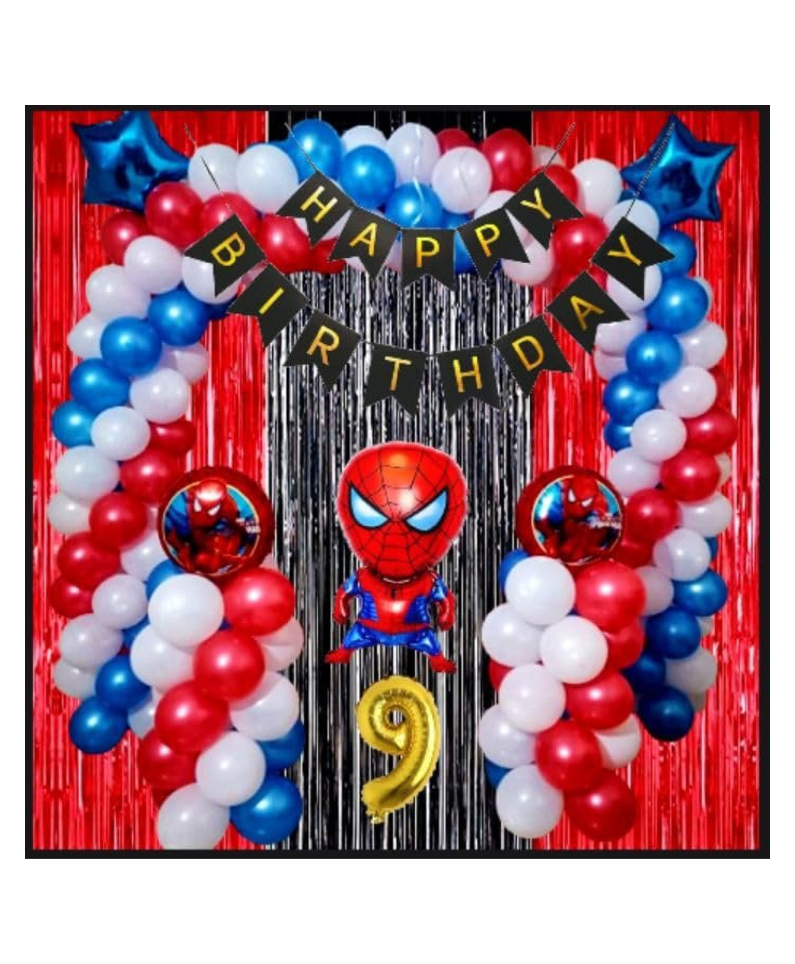 Surprise Decor 9th Happy Birthday Decoration Items Spider Theme Combo Pack of 57 Pcs for Boys, Girls, Kids Spider Theme Birthday Party Decorations, Spider Balloons For Birthday Decorations-picture-26