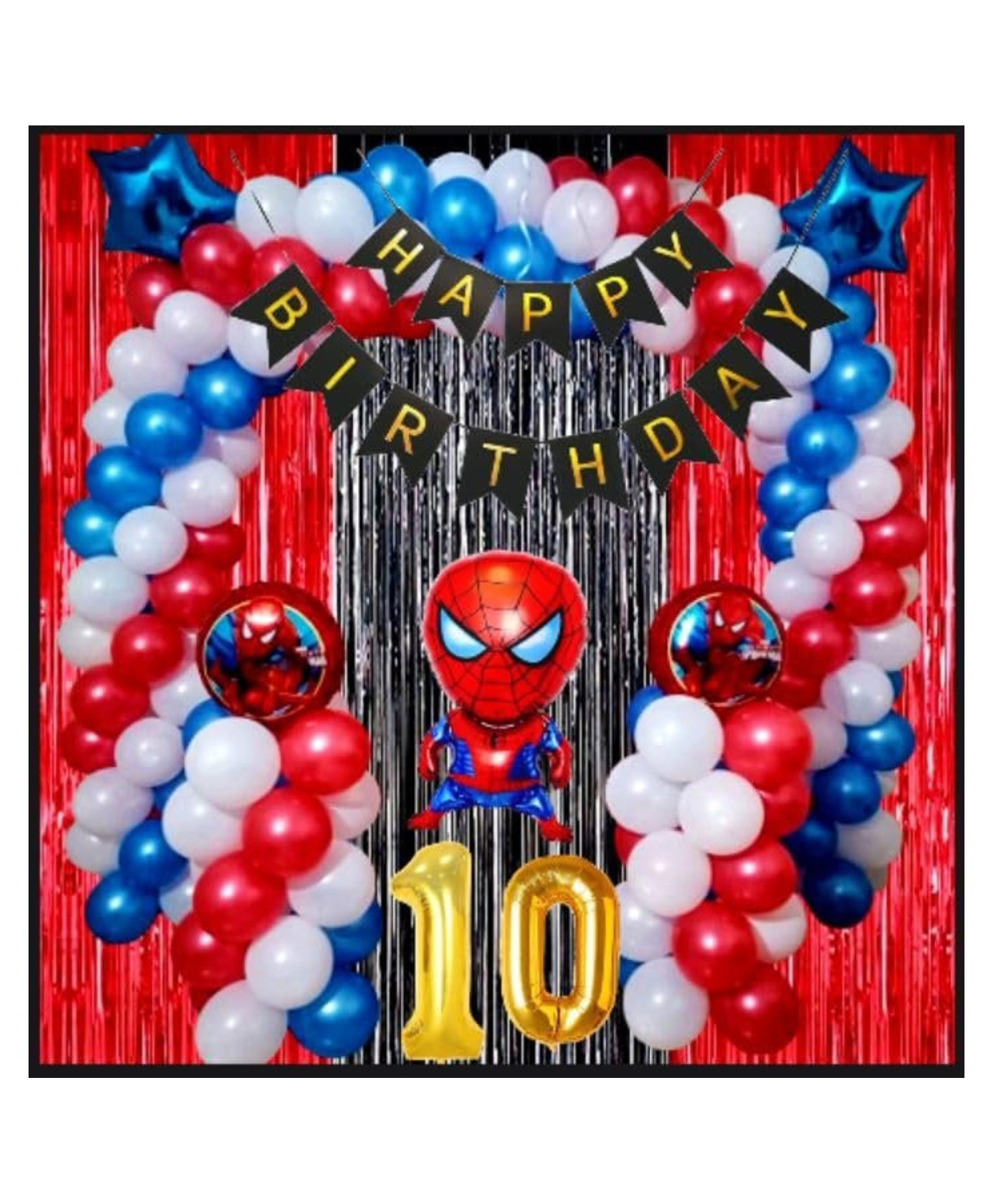 Surprise Decor 10th Happy Birthday Decoration Items Spider Theme Combo Pack of 57 Pcs for Boys, Girls, Kids Spider Theme Birthday Party Decorations, Spider Balloons For Birthday Decorations-picture-21