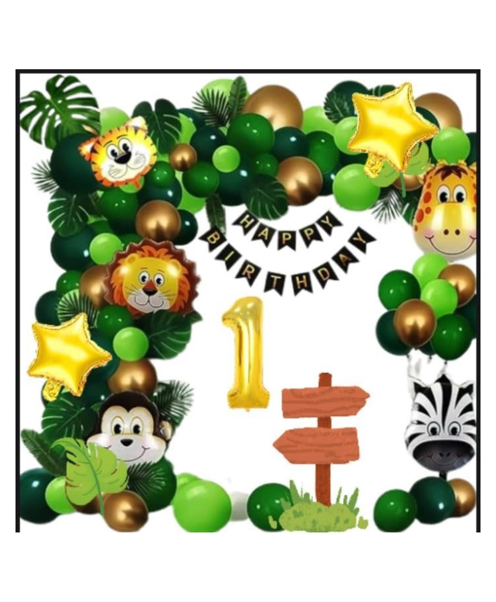 Surprise Decor 1st Happy Birthday Decoration Combo Jungle Theme Happy Birthday 1 Year Decoration Kit For Boy & Girl Birthday Party Decoration 77 Pcs-picture-7