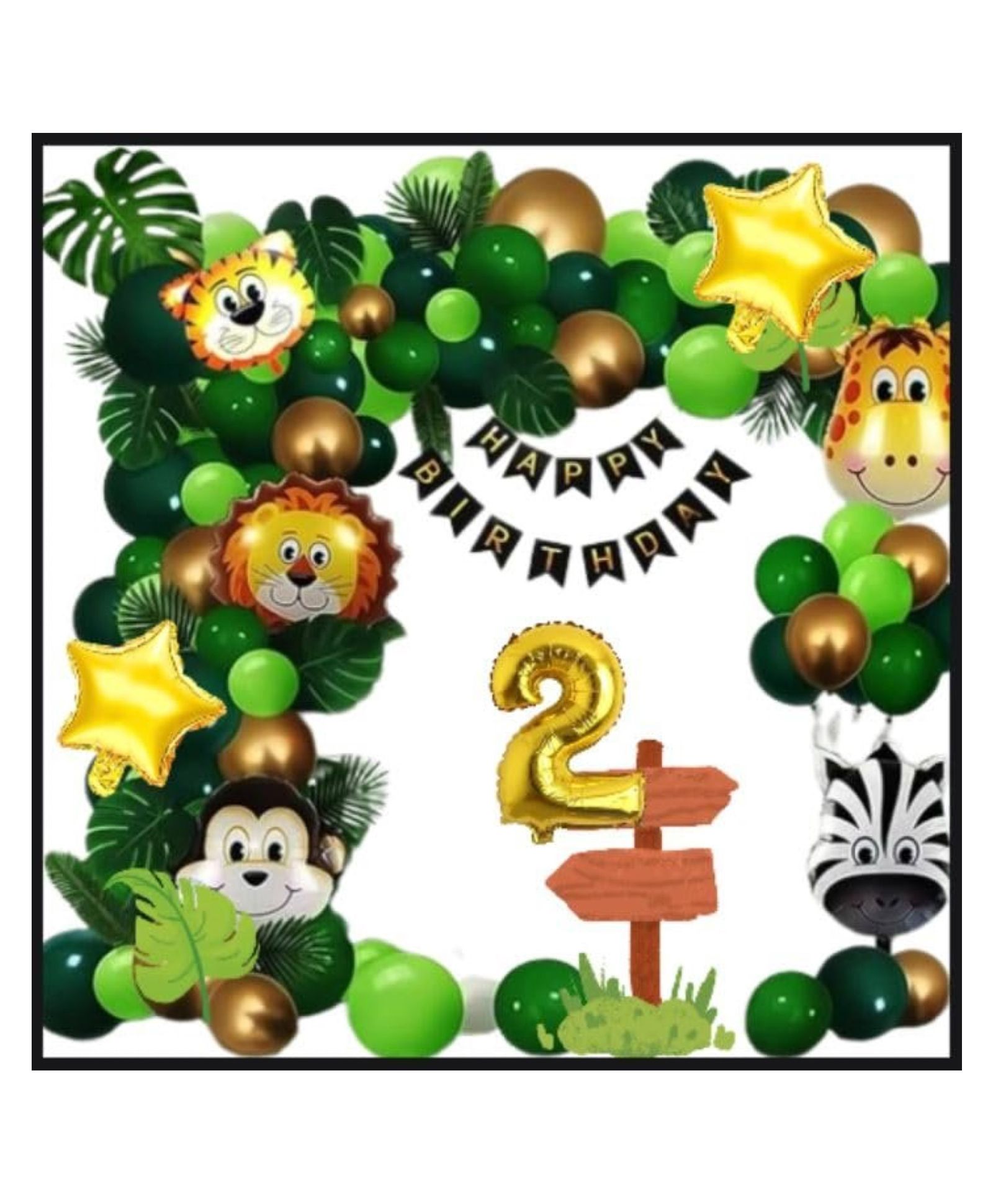 Surprise Decor 2nd Happy Birthday Decoration Combo Jungle Theme Happy Birthday 2 Year Decoration Kit For Boy & Girl Birthday Party Decoration 77 Pcs-image-42