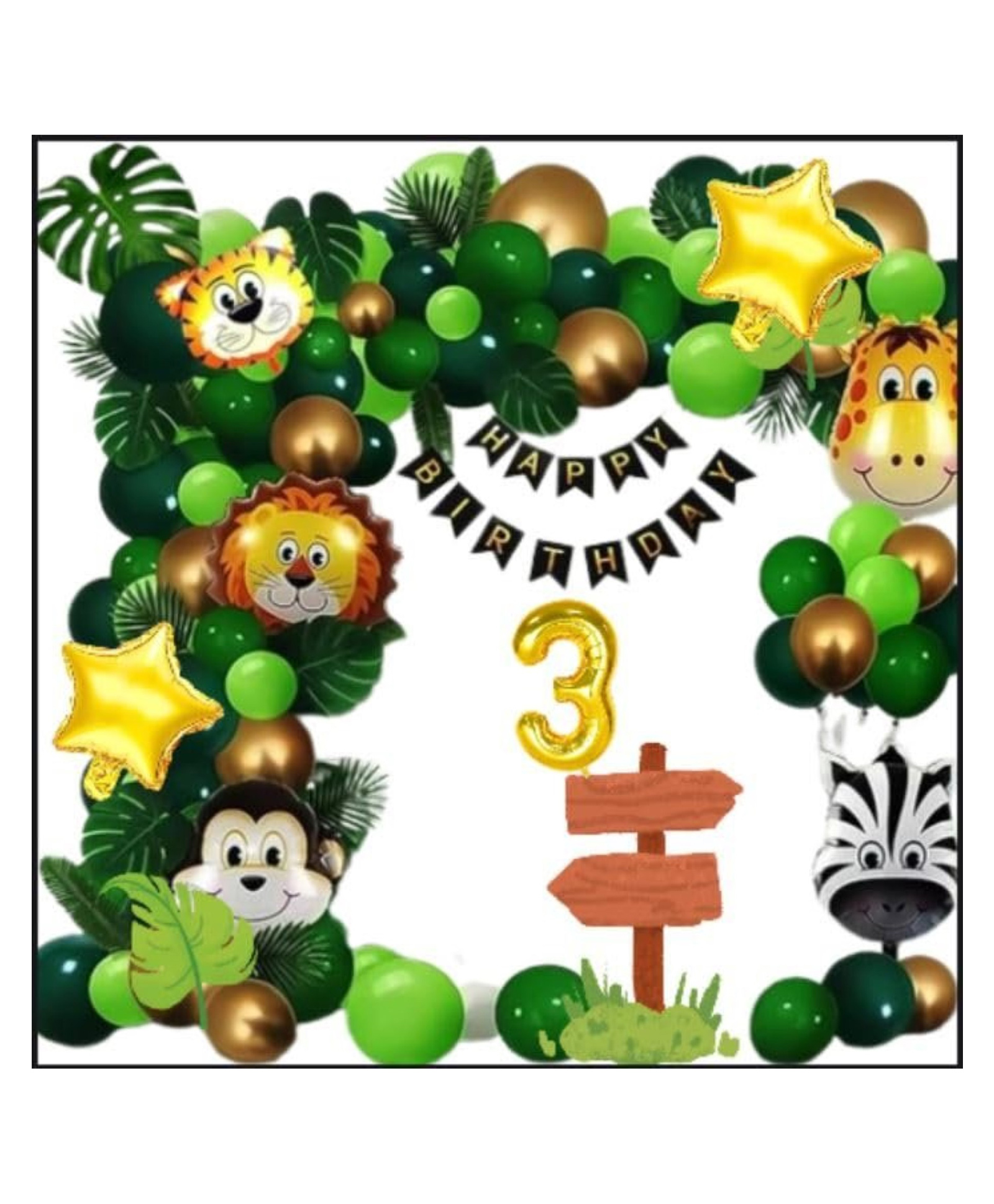 Surprise Decor 3rd Happy Birthday Decoration Combo Jungle Theme Happy Birthday 3 Year Decoration Kit For Boy & Girl Birthday Party Decoration 77 Pcs-picture-18
