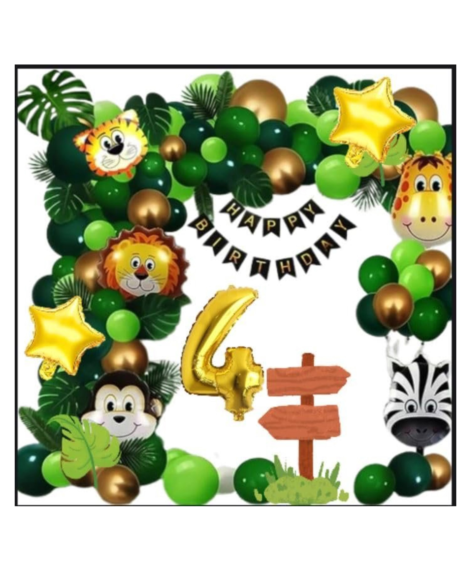 Surprise Decor 4th Happy Birthday Decoration Combo Jungle Theme Happy Birthday 4 Year Decoration Kit For Boy & Girl Birthday Party Decoration 77 Pcs-picture-40