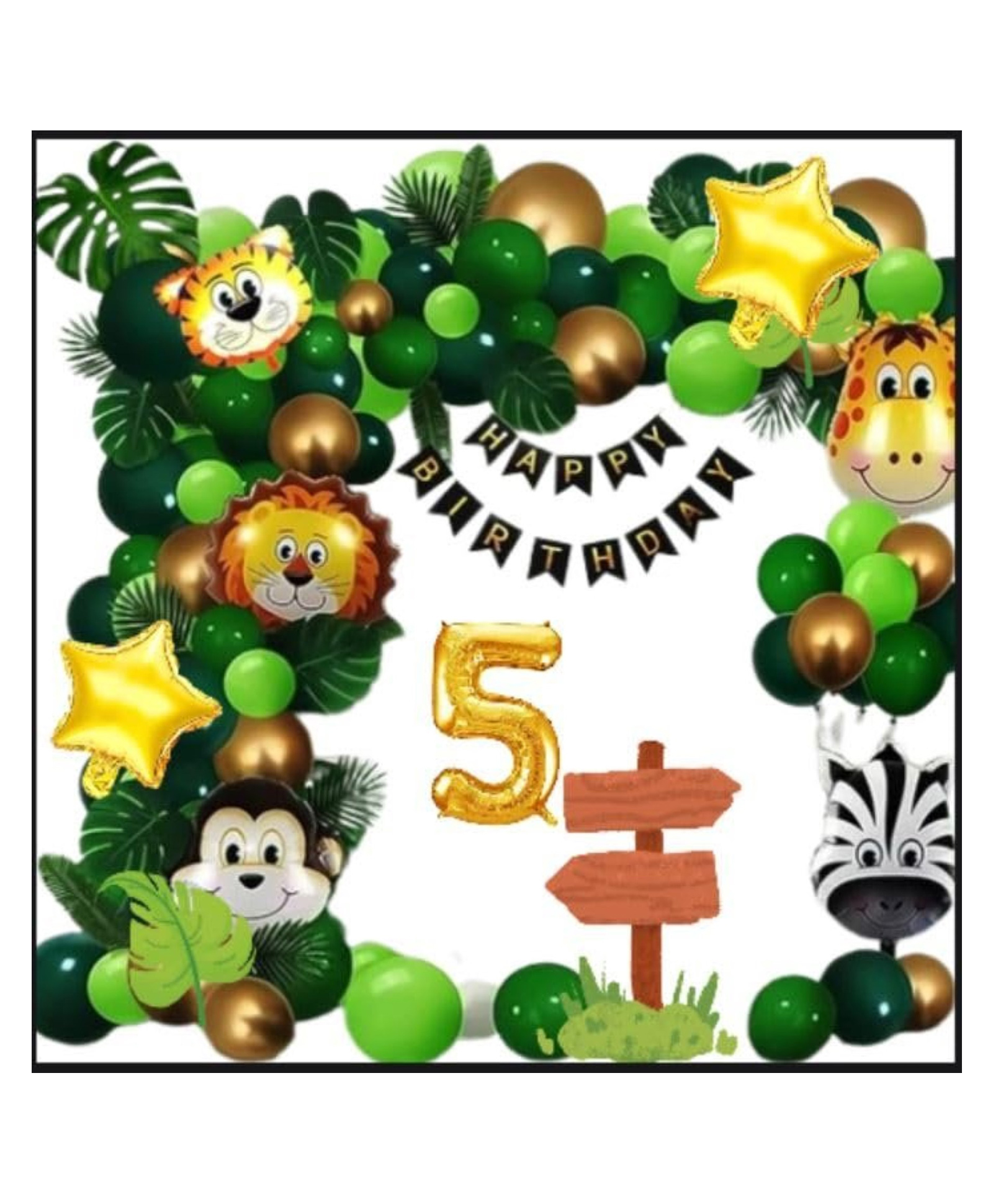 Surprise Decor 5th Happy Birthday Decoration Combo Jungle Theme Happy Birthday 5 Year Decoration Kit For Boy & Girl Birthday Party Decoration 77 Pcs-picture-20