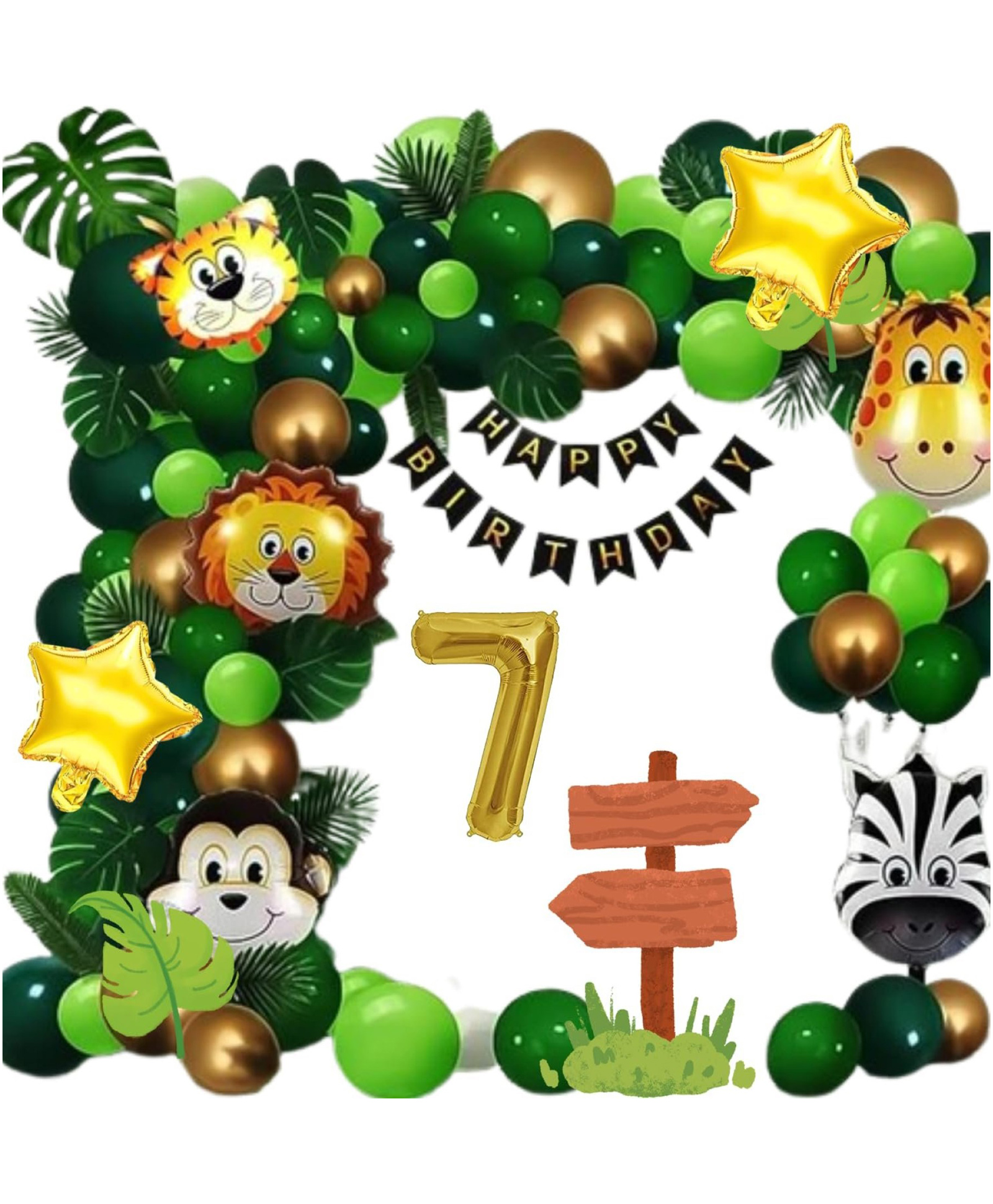 Surprise Decor 7th Happy Birthday Decoration Combo Jungle Theme Happy Birthday 7 Year Decoration Kit For Boy & Girl Birthday Party Decoration 77 Pcs-image-49
