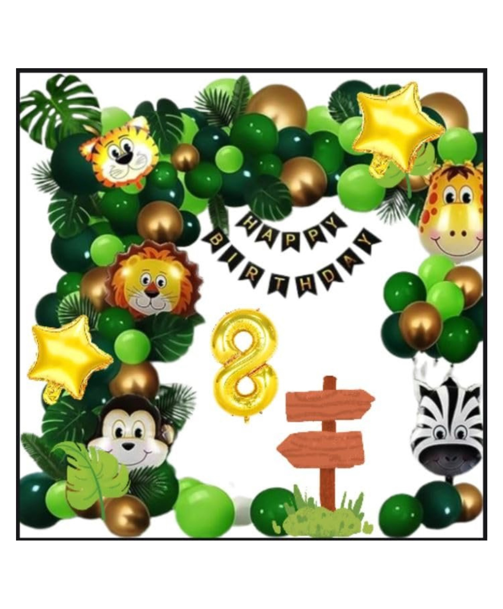 Surprise Decor 8th Happy Birthday Decoration Combo Jungle Theme Happy Birthday 8 Year Decoration Kit For Boy & Girl Birthday Party Decoration 77 Pcs-picture-35