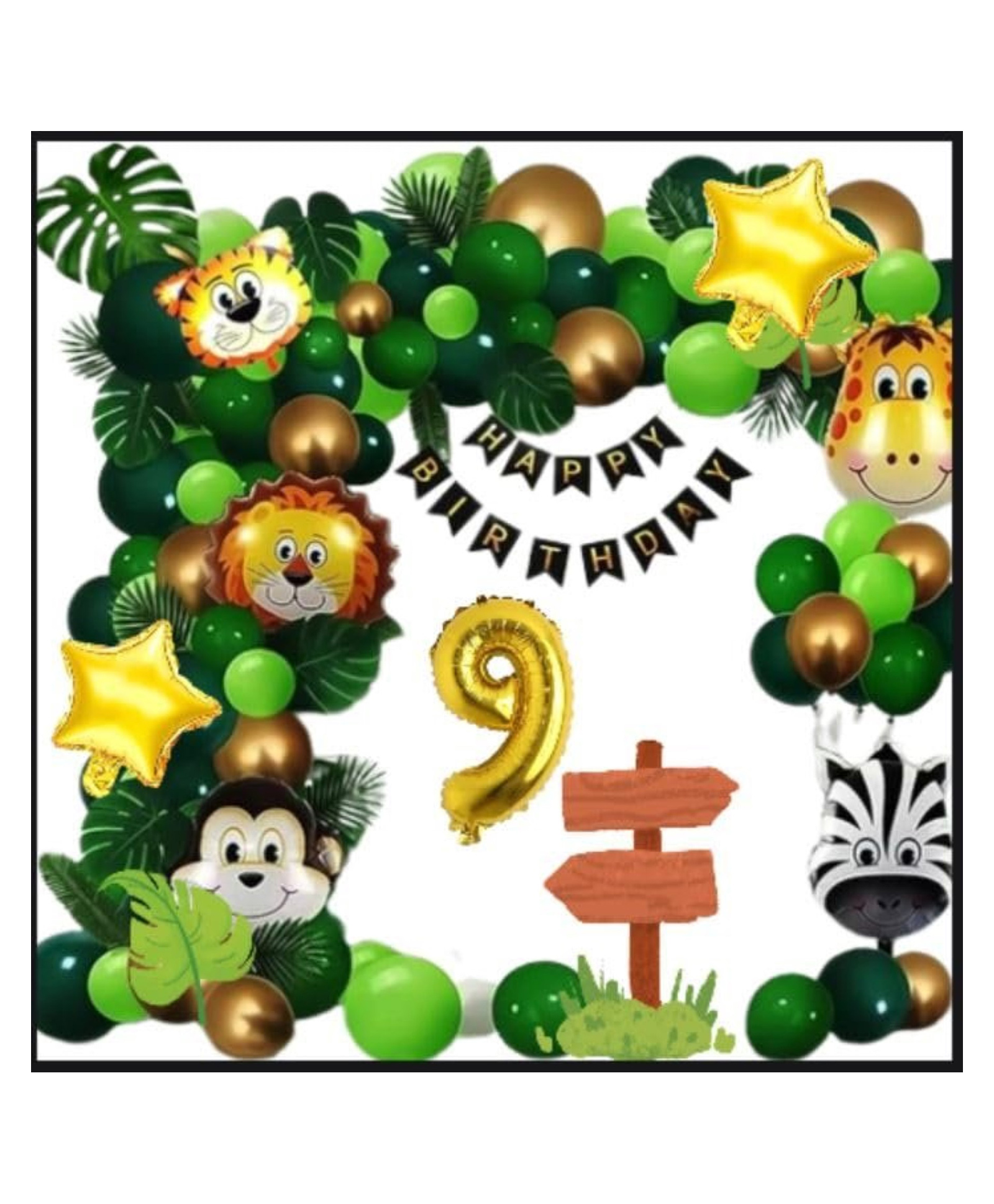 Surprise Decor 9th Happy Birthday Decoration Combo Jungle Theme Happy Birthday 9 Year Decoration Kit For Boy & Girl Birthday Party Decoration 77 Pcs-picture-34