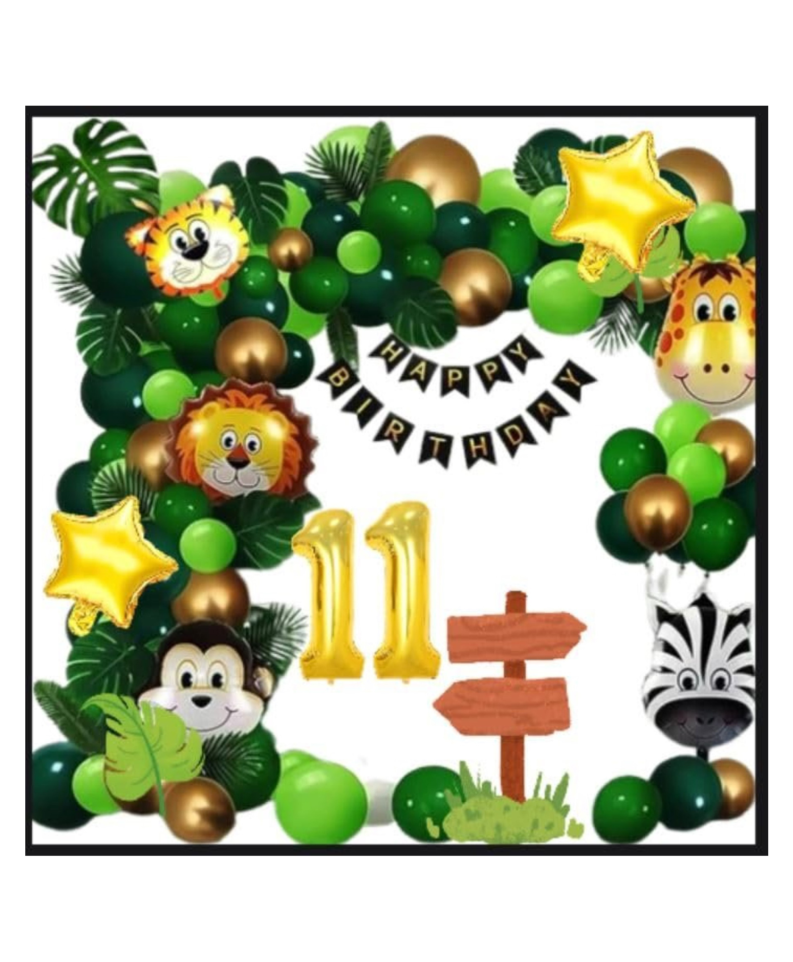 Surprise Decor 11th Happy Birthday Decoration Combo Jungle Theme Happy Birthday 11Year Decoration Kit For Boy & Girl Birthday Party Decoration 77 Pcs-picture-42