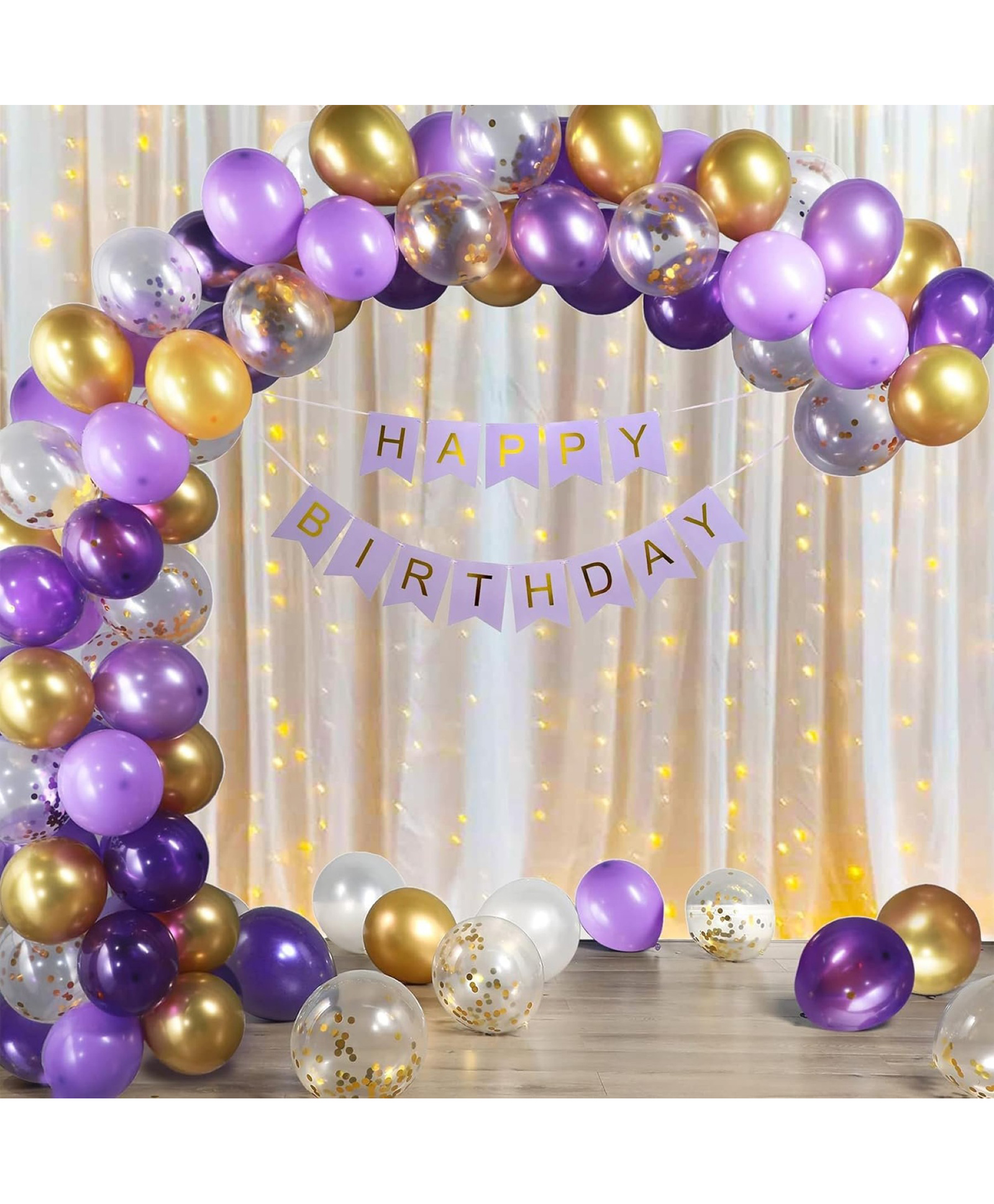 Surprise Decor Purple & Golden with White Net Curtain for Birthday Decoration Combo Kit for Boys & Girls Kids || Balloons for Birthday Decorations || Birthday Decorations for Wife ( Pack of 53 pcs )-image-39