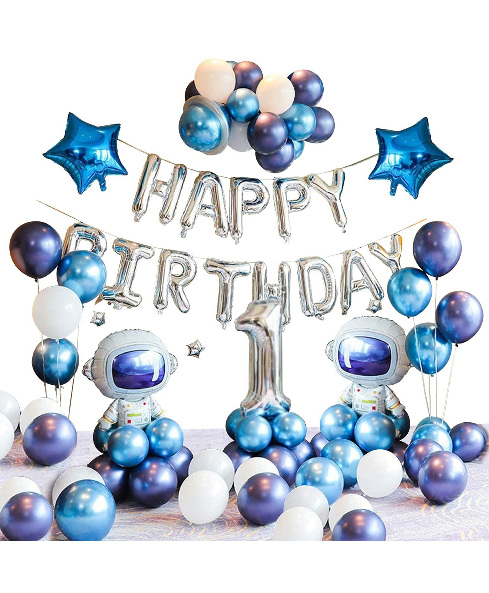 Surprise Decor Space Theme Birthday Decoration - 42Pcs for Space Birthday Supplies Metallic Balloon, Bunting, Happy Bday Letter Foil Balloon, Star & Astronaut Foil Balloons Combo Kit-picture-39