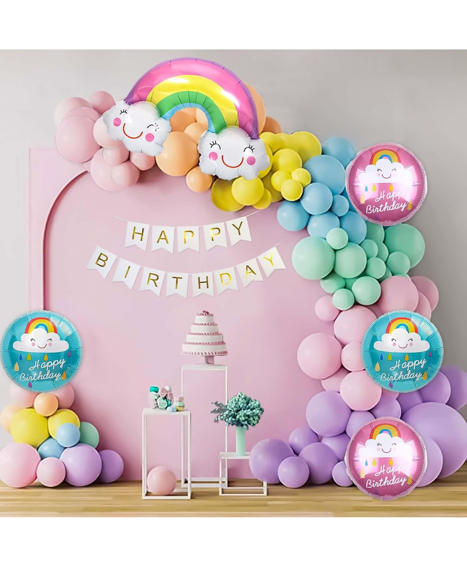 Surprise Decor 68Pcs Pastel Rainbow Theme Happy Birthday Decoration Diy Combo For Girls & Boys (Multicolor)-image-44