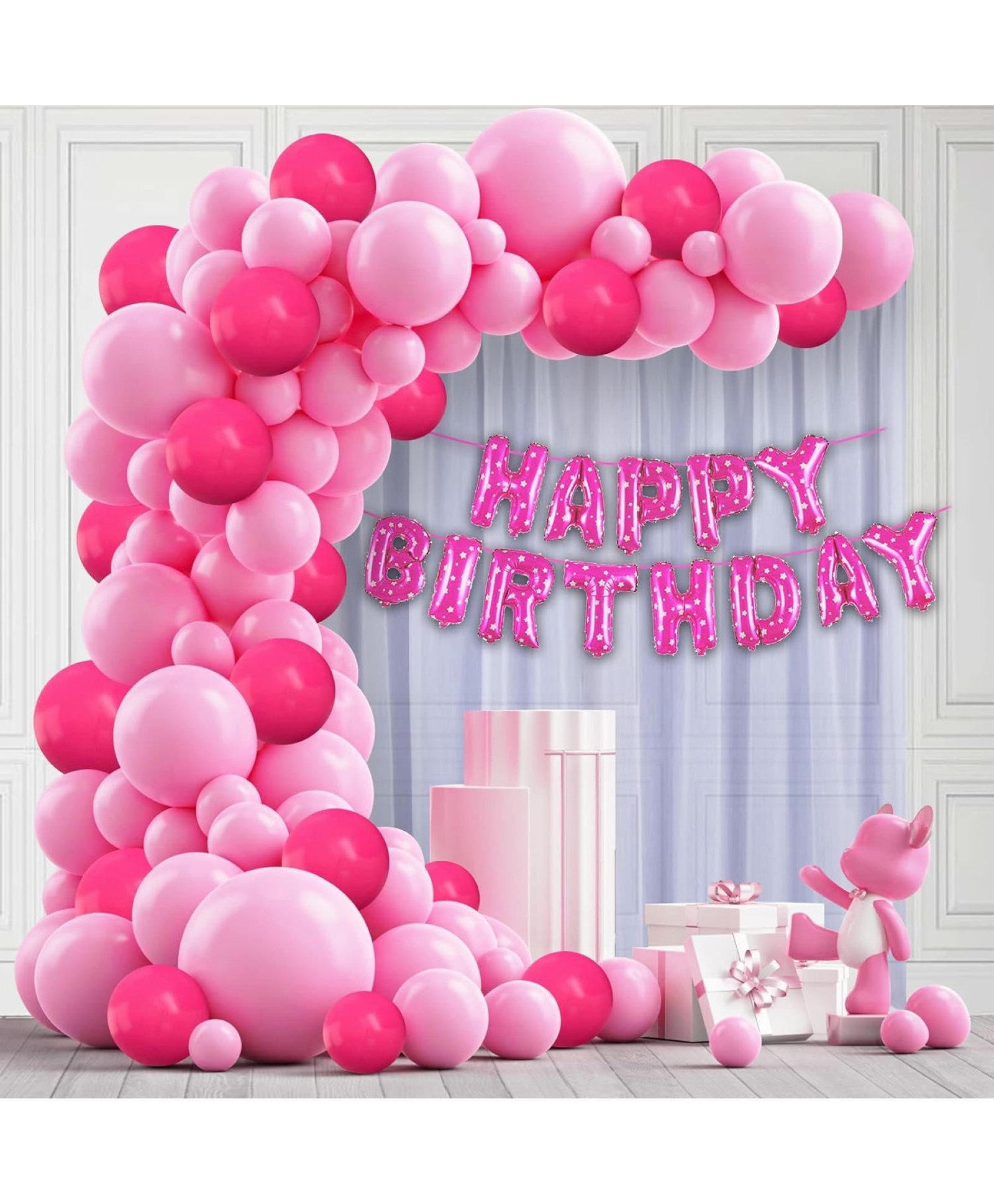 Surprise Decor Happy Birthday Decorations For Girls Combo Set- Pink Metallic Balloons, Happy Birthday Foil Balloon, Net, Glue Dot - Girls - 55Pcs-image-23