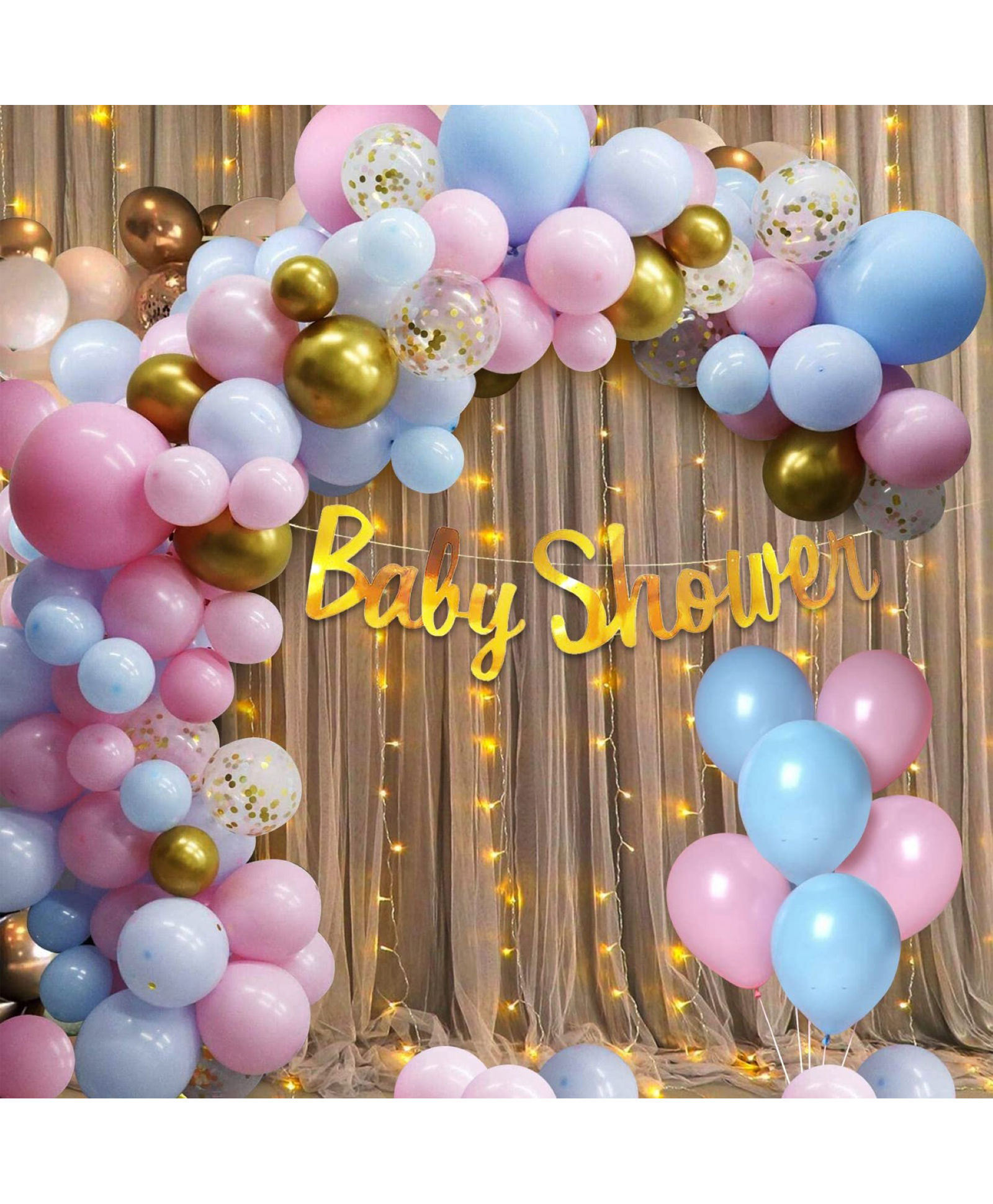 Surprise Decor Baby Shower Decoration Items- 48pcs Baby Shower Balloons Decoration Kit | Baby Shower Props For Decorations | Naming Ceremony Decoration Kit | Mom To Be Decoration | With White Net Curtain-picture-45