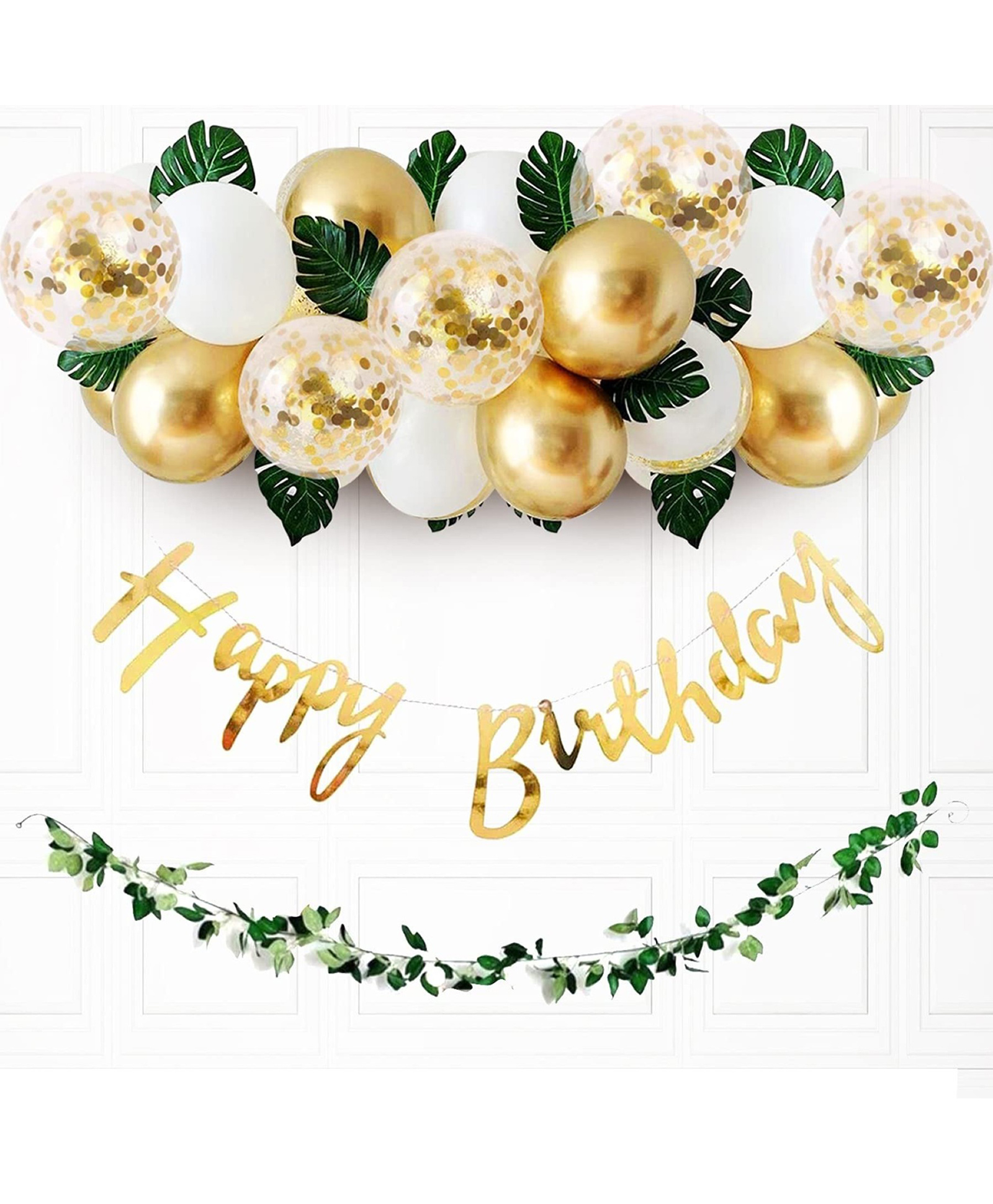 Surprise Decor Golden Birthday Decoration Items - 36Pcs Happy Birthday Decoration Kit With Golden Balloons & Artificial Leaves | Golden Confetti Balloons for Birthday | Happy Birthday Banner (Cardstock)-image-43