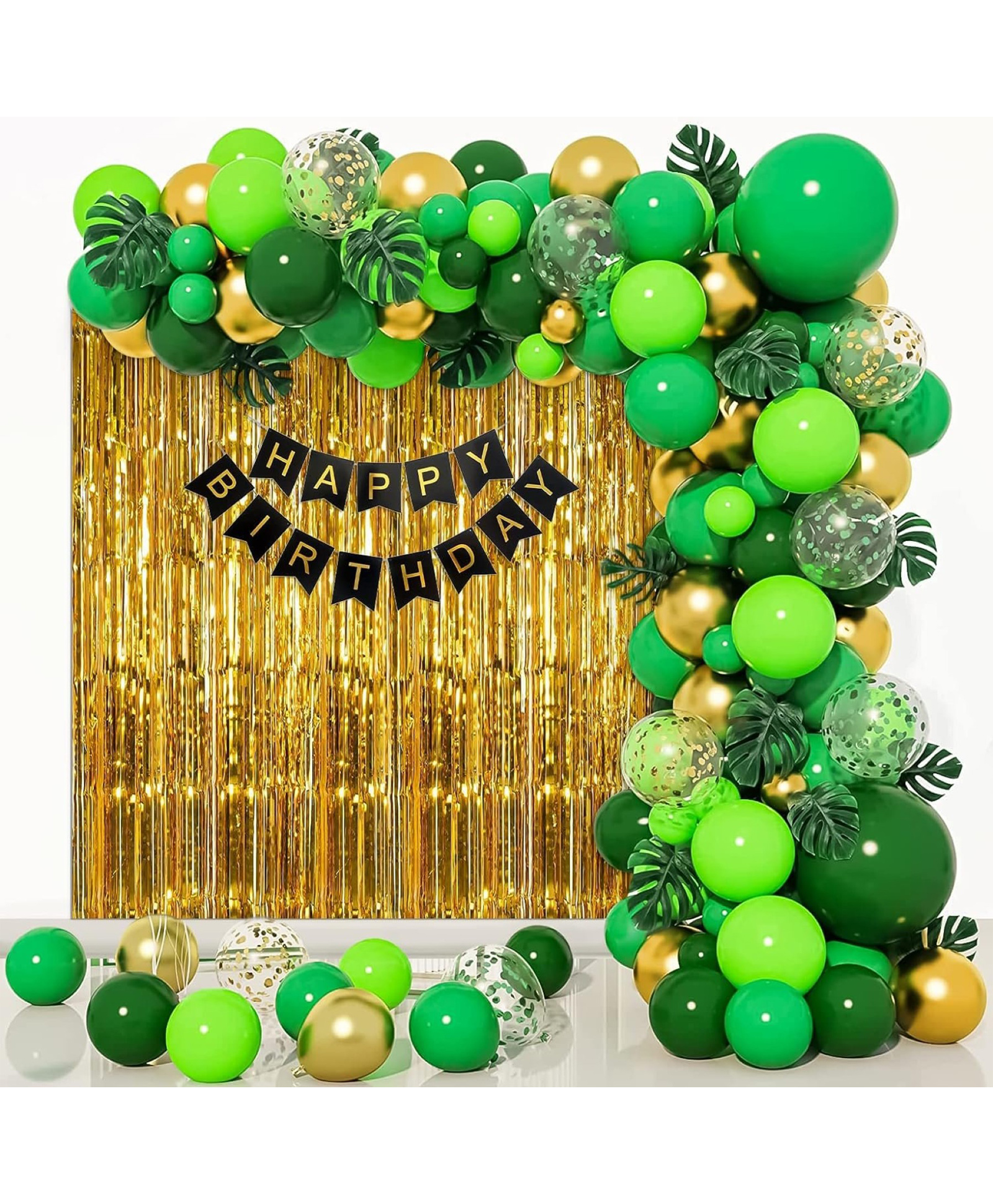 Surprise Decor Jungle Theme Birthday Decoration Item for boys with Backdrop, Artificial leaves,Confetti balloons & Happy birthday party banner pack of 72 items-picture-27