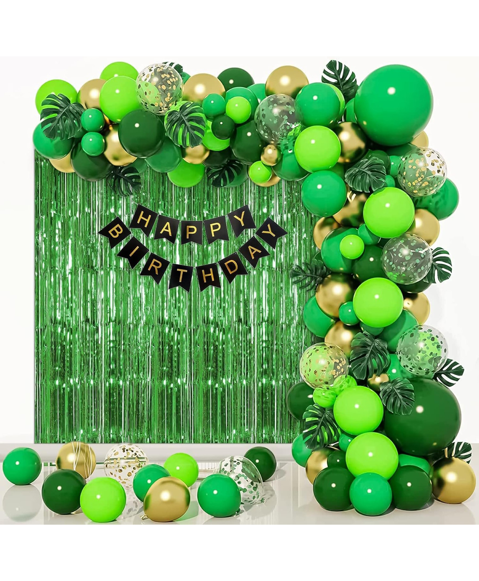 Surprise Decor Jungle Theme Birthday Decorations items for kids DIY combo with confetti balloon, artificial leaves, foil curtain, Happy birthday banner for backdrop pack of 72 items.-picture-15