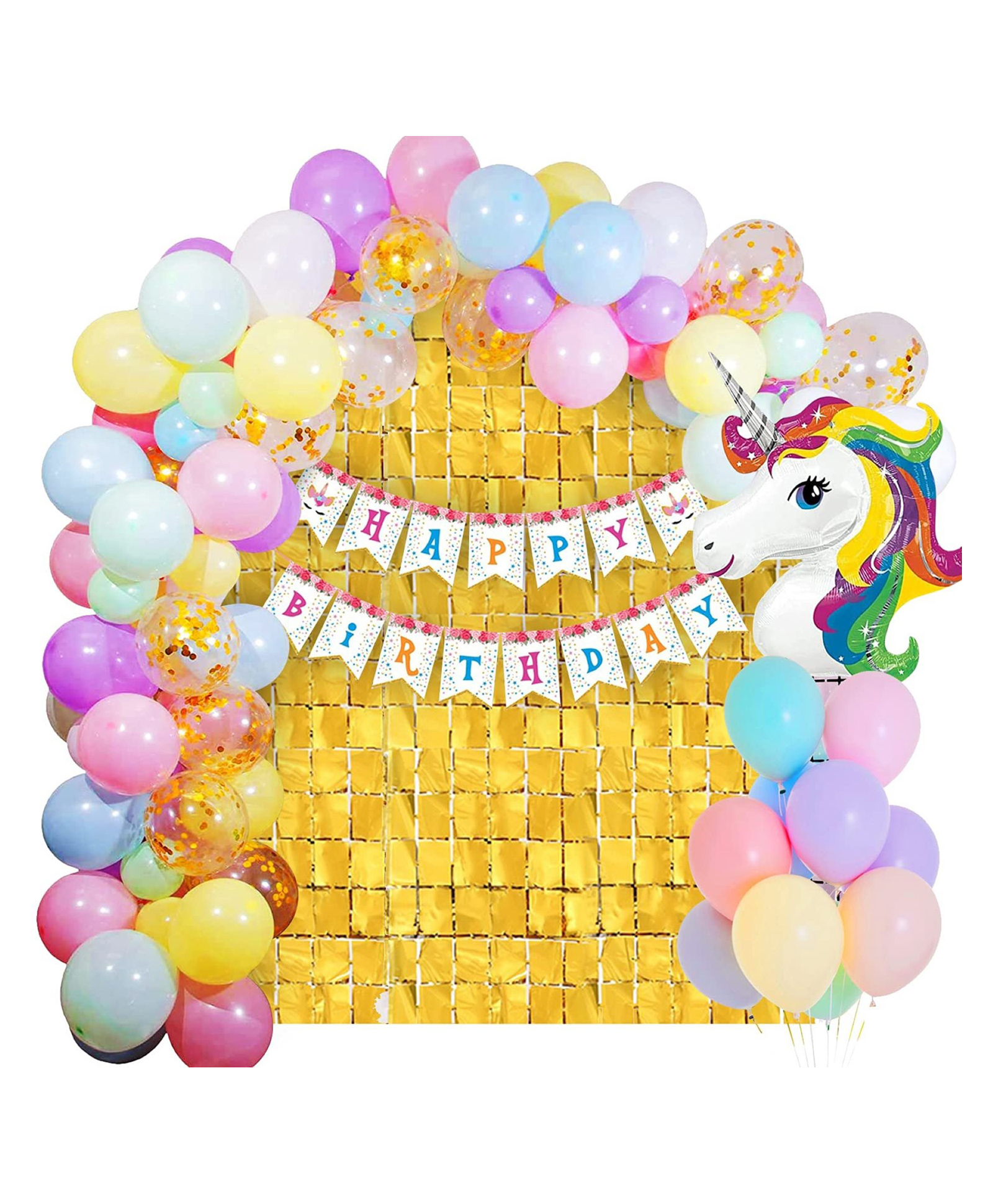 Surprise Decor Unicorn Birthday Decorations For Girls - 51 Pcs, Happy Birthday Decoration Items For Girls, Kids | Unicorn Theme Birthday Decoration Kit | Metallic, Foil Balloons For Decoration With Curtain-picture-22