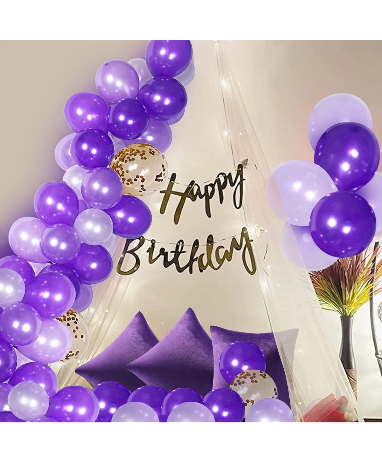 Surprise Decor Net, Latex, Cardstock Purple Birthday Decoration Items - 26 Pcs, Happy Birthday Decoration For Girls|Cabana Tent For Birthday Decoration Items For Women, Girl|Canopy Tent|Balloons, Lights-picture-20