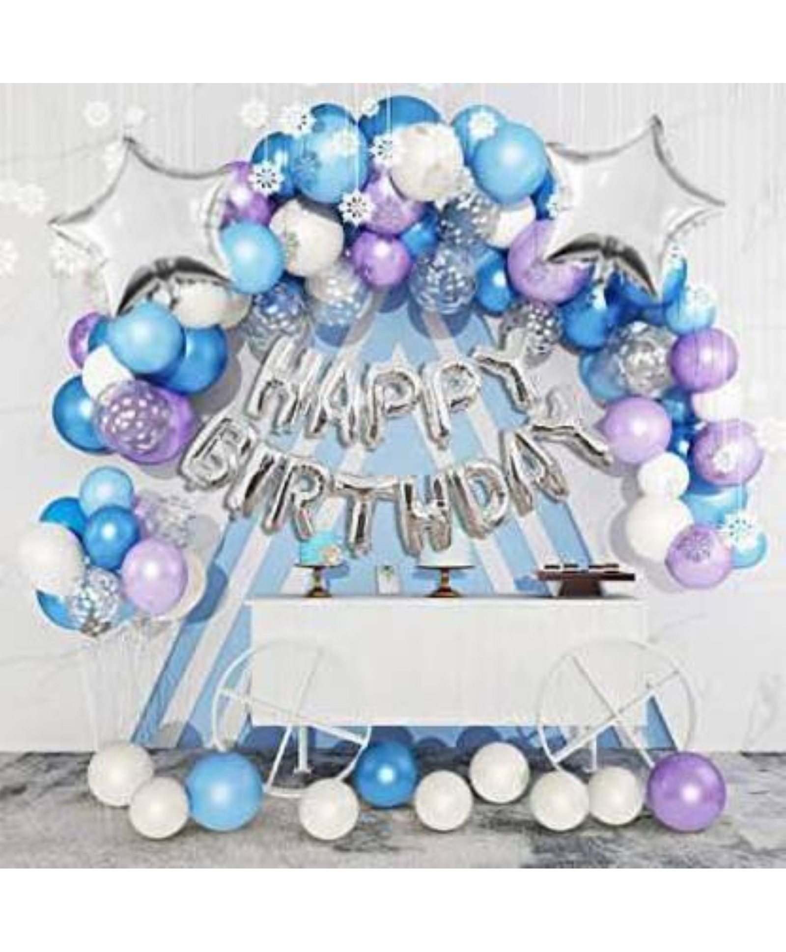 Surprise Decor blue purple silver white Happy Birthday Decoration Combo Kit with Banner, Balloons, star foil 59pcs for Birthday Decoration Boys, Kids, Girl,-picture-23