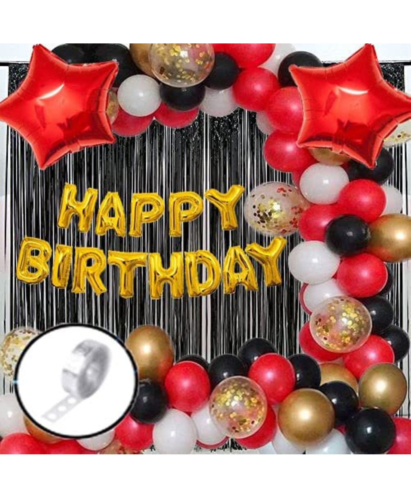 Surprise Decor black golden white Red Happy Birthday Decoration Combo Kit with Banner, Balloons, Foil Curtain, 81pcs for Birthday Decoration Boys, Kids, Girl, Husband, Wife, Girl Friend, Adult.-picture-28