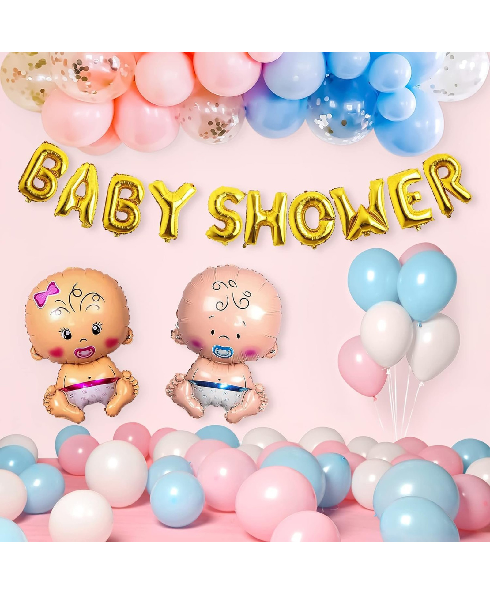 Surprise Decor Baby Shower Decoration Items with Pastel Pink & blue, White Balloons, Gold Confetti Balloon, Baby Girl & Boy Foil Balloons & Gold Baby Shower Banner- 37Pcs-image-38