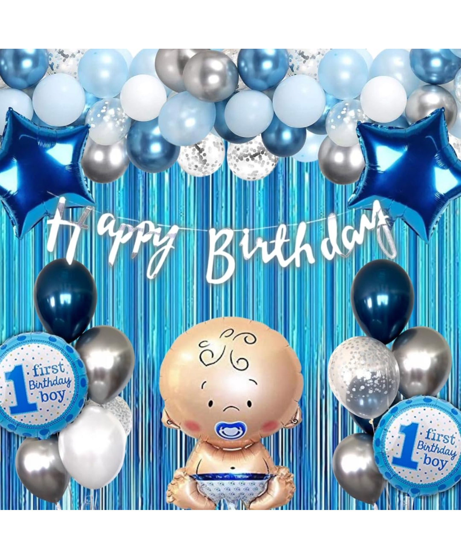 Surprise Decor Banter First Birthday Decorations for Boys - 1st Birthday Theme Decoration for Boys - First Birthday Party Supplies for Boys 48 Pieces-picture-31