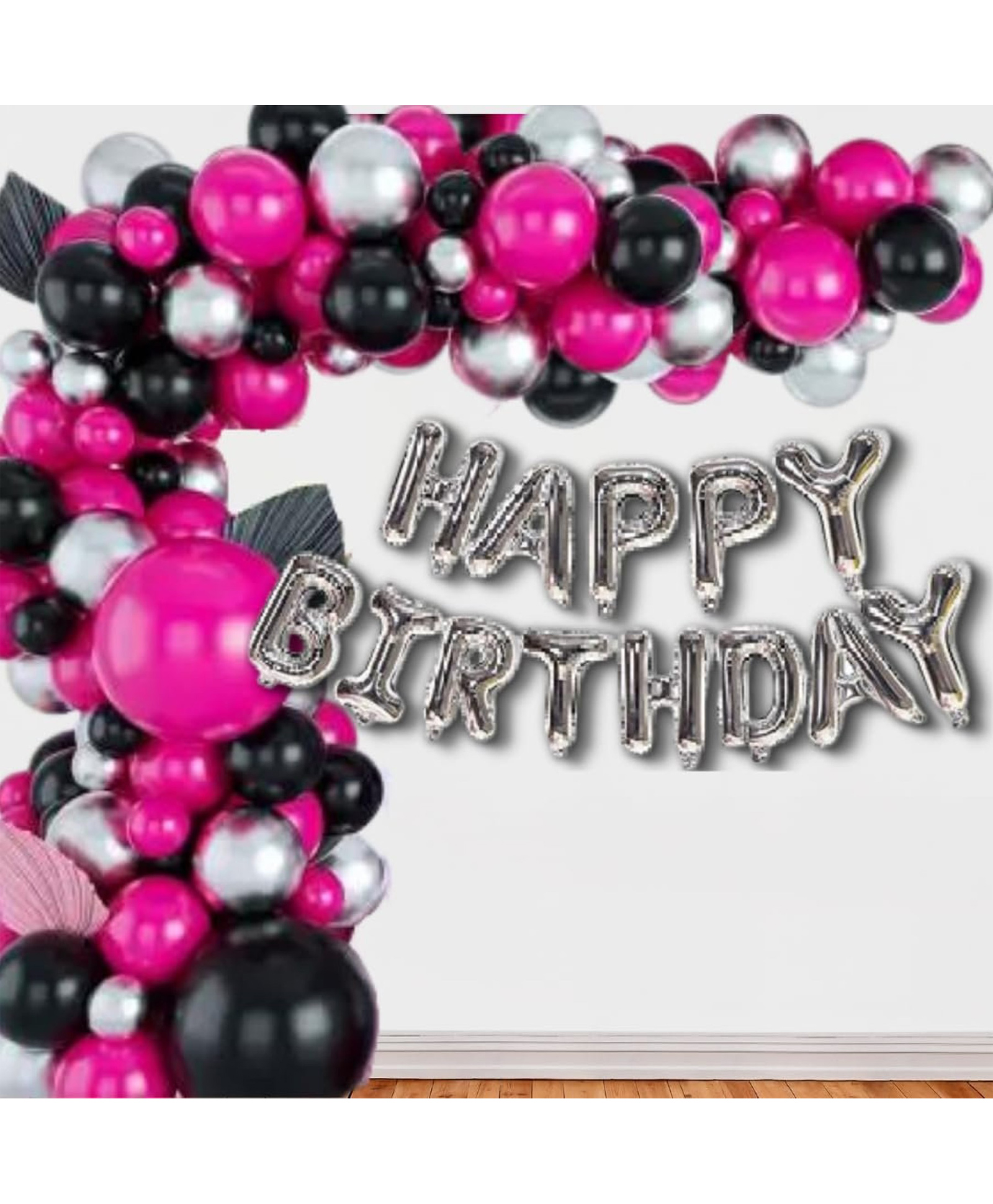 Surprise Decor Banter Black, Silver & Pink Birthday Decorations for Girls, Kids Party, Woman, Boys, Adult- Pink Theme Birthday Decoration Set, Black, Pink & Silver Party Supplies for Birthday, Pink Balloons Decoration Combo-image-42