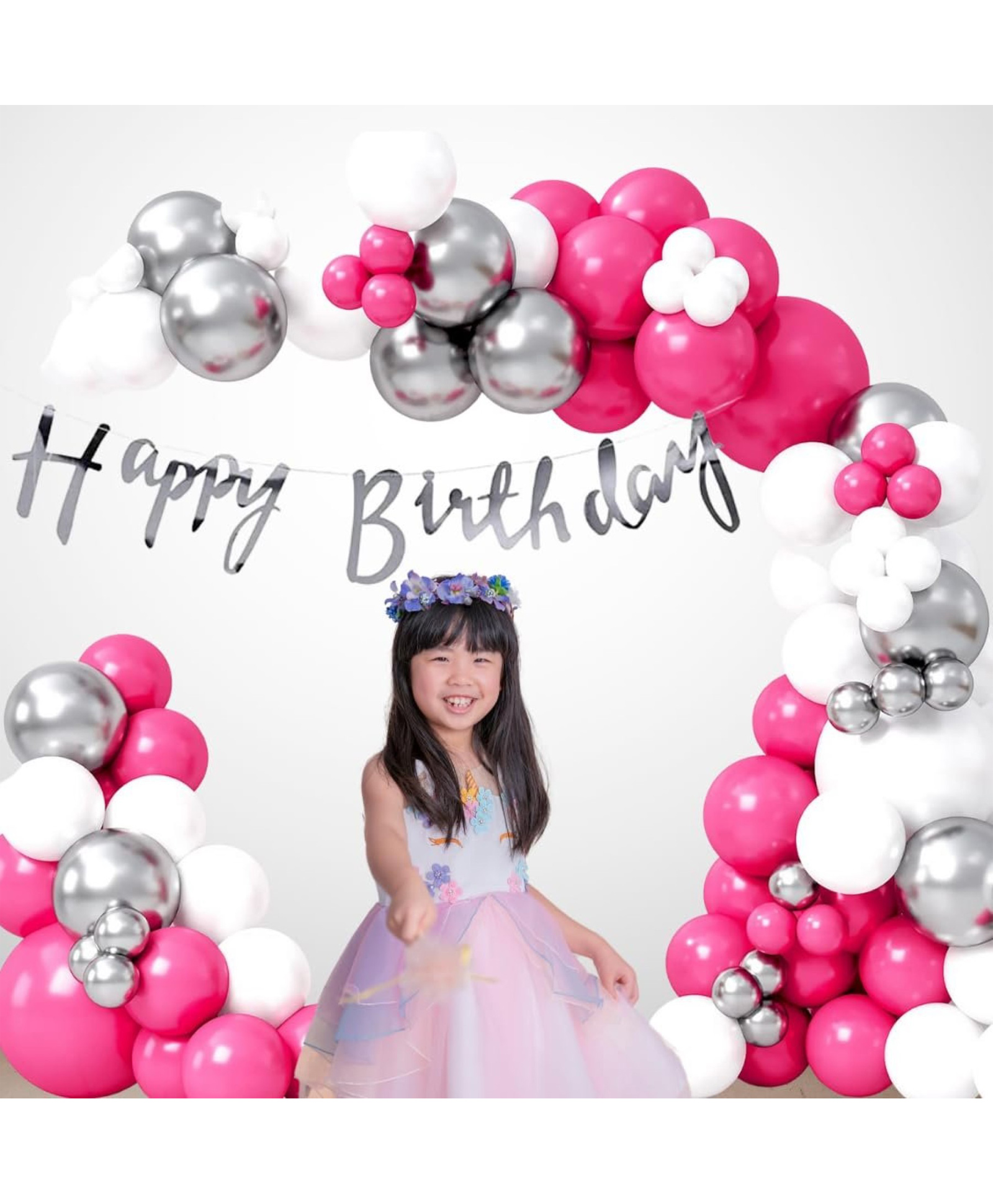 Surprise Decor Silver & Pink Birthday Decorations for Girls, Kids Party, Woman, Boys, Adult- Pink Theme Birthday Decoration Set, Pink & Silver Party Supplies for Birthday, Pink Balloons Decoration Combo-image-43