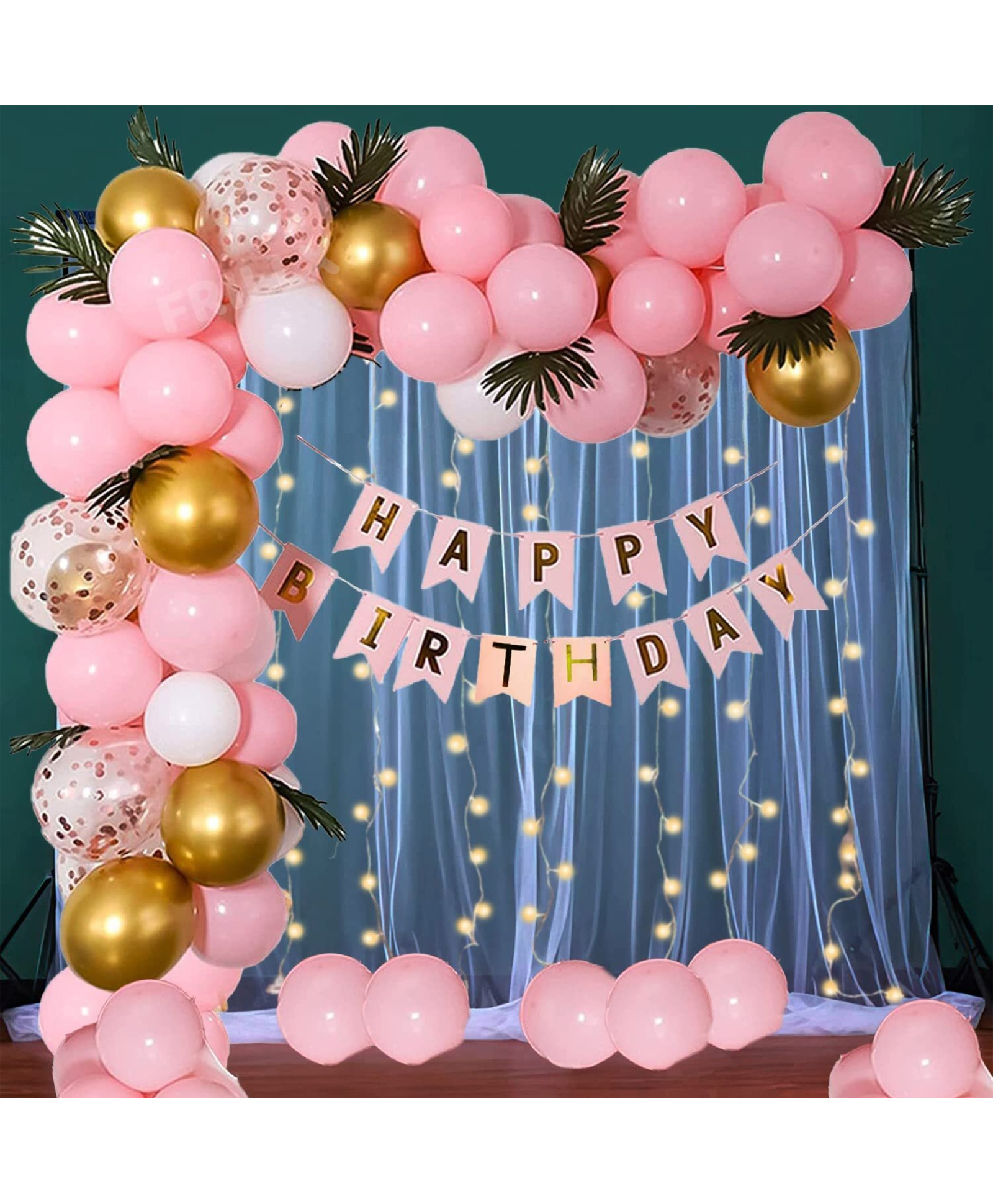 Surprise Decor Pink Birthday Decorations - Pack of 59 Pcs Happy Birthday Banner With Confetti Balloons | Net Cloth & LED | Happy Birthday Decorations for Girls | Birthday Decoration Items-image-45