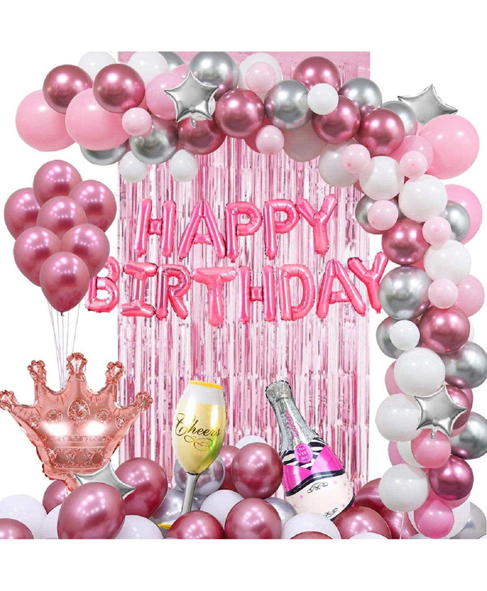Surprise Decor Happy Birthday Decoration Kit For Girls - 47Pcs Combo Set - Pink Happy Birthday Foil Balloons/ Birthday Balloons for Decoration Kit / Birthday Decoration Items for Room/-image-46