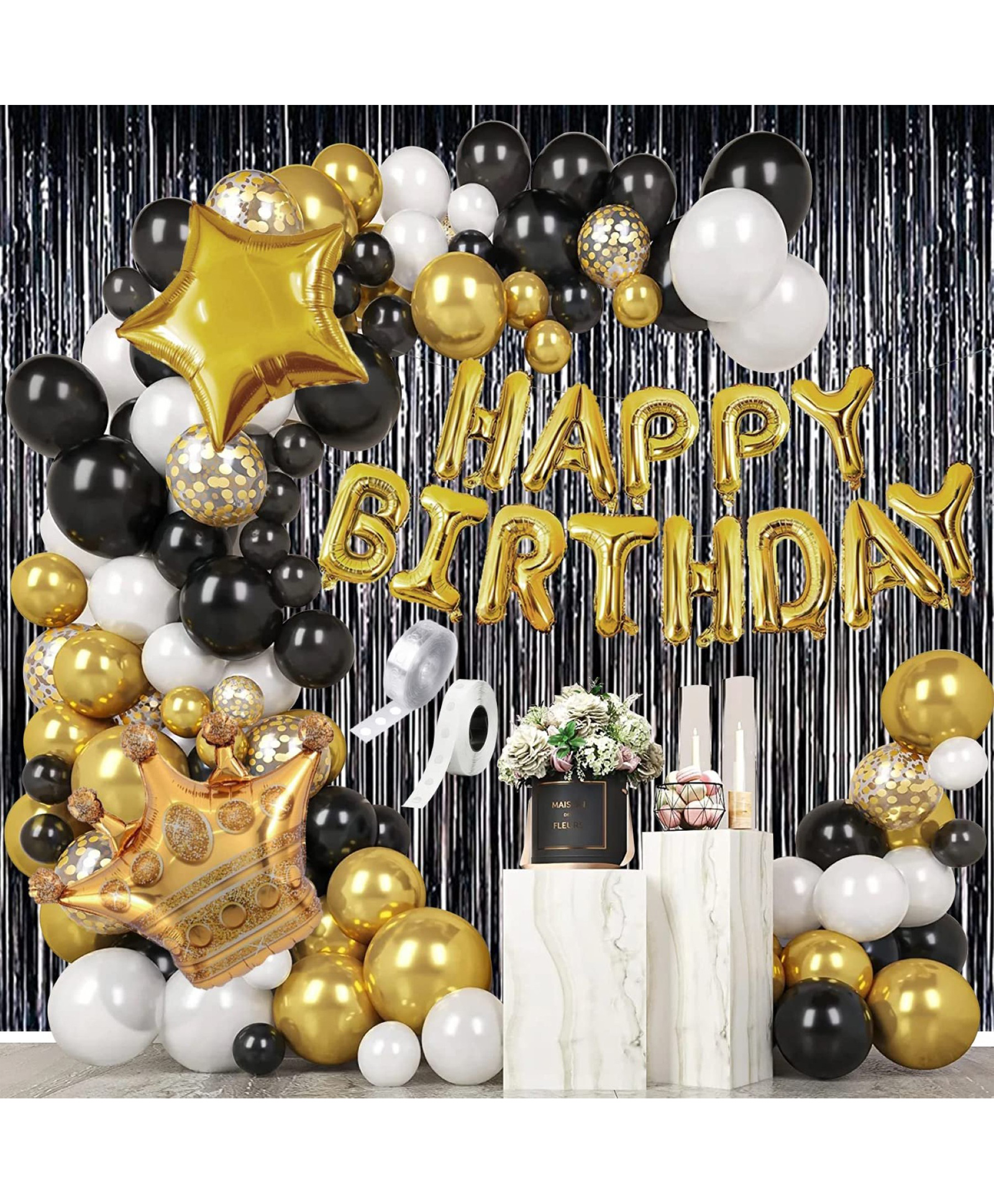 Surprise Decor Multicolor Birthday Decoration Items- 56Pcs | Happy Birthday Decoration Kit | Golden Happy Birthday Foil Balloon | Happy Birthday Banner | Foil Curtain for Decoration | Metallic Balloons-image-41