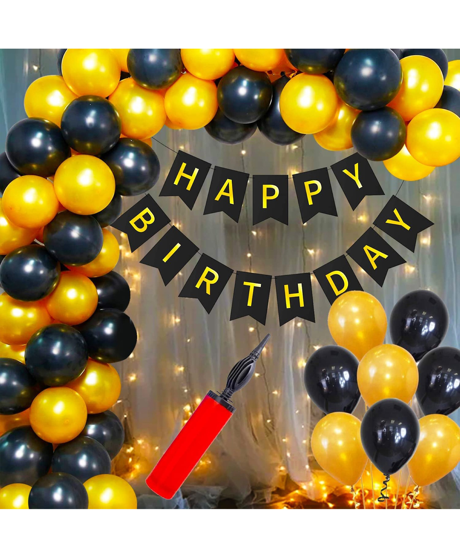 Surprise Decor Happy Birthday Banner Decoration Kit - 53Pcs Decoration Set with Fairy Light & Pump for Boys Balloons Decorations Items Combo with Metallic Balloons & LED String Light-image-49