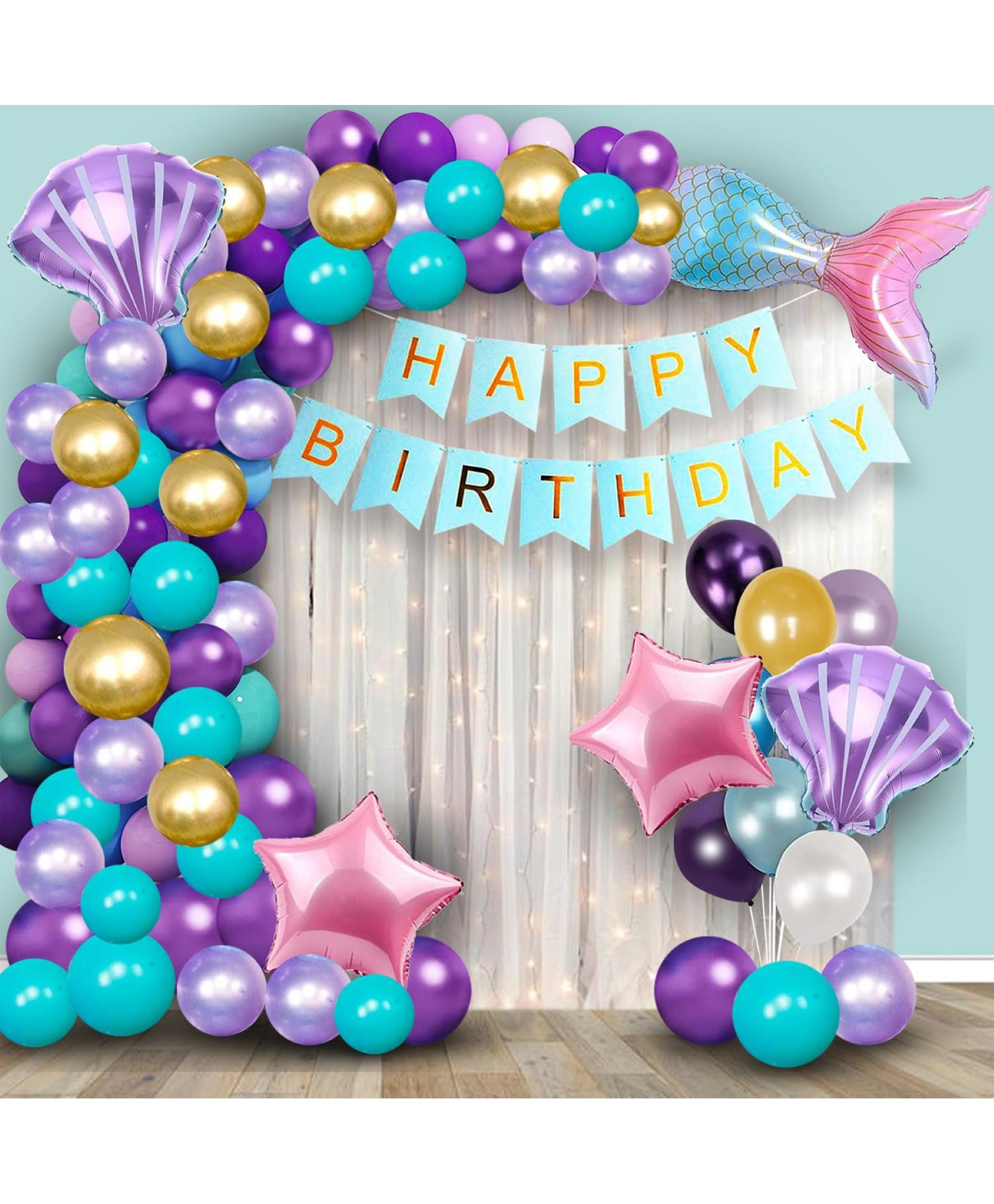Surprise Decor Mermaid Theme Birthday Decorations-Cute 62 Pcs Birthday Decoration Items For Girl|Happy Birthday Foil Balloon|Happy Birthday Decoration Kit|Mermaid Balloons For Birthday Decoration,Multi