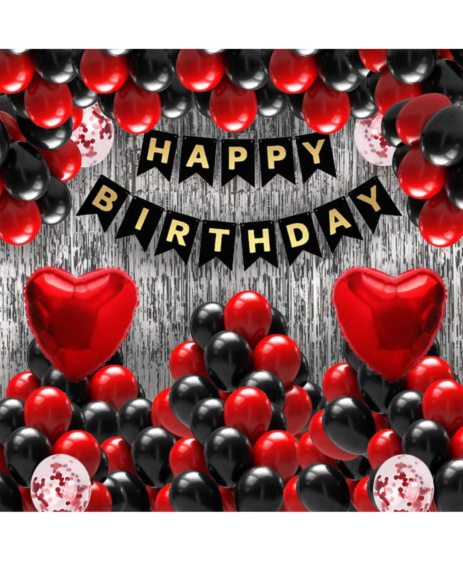 Surprise Decor Happy Birthday Decoration Combo of 5 Items / Birthday Party Decoration Black & Silver Theme. Pack of 33 Pcs Material Rubber & Foil-image-47