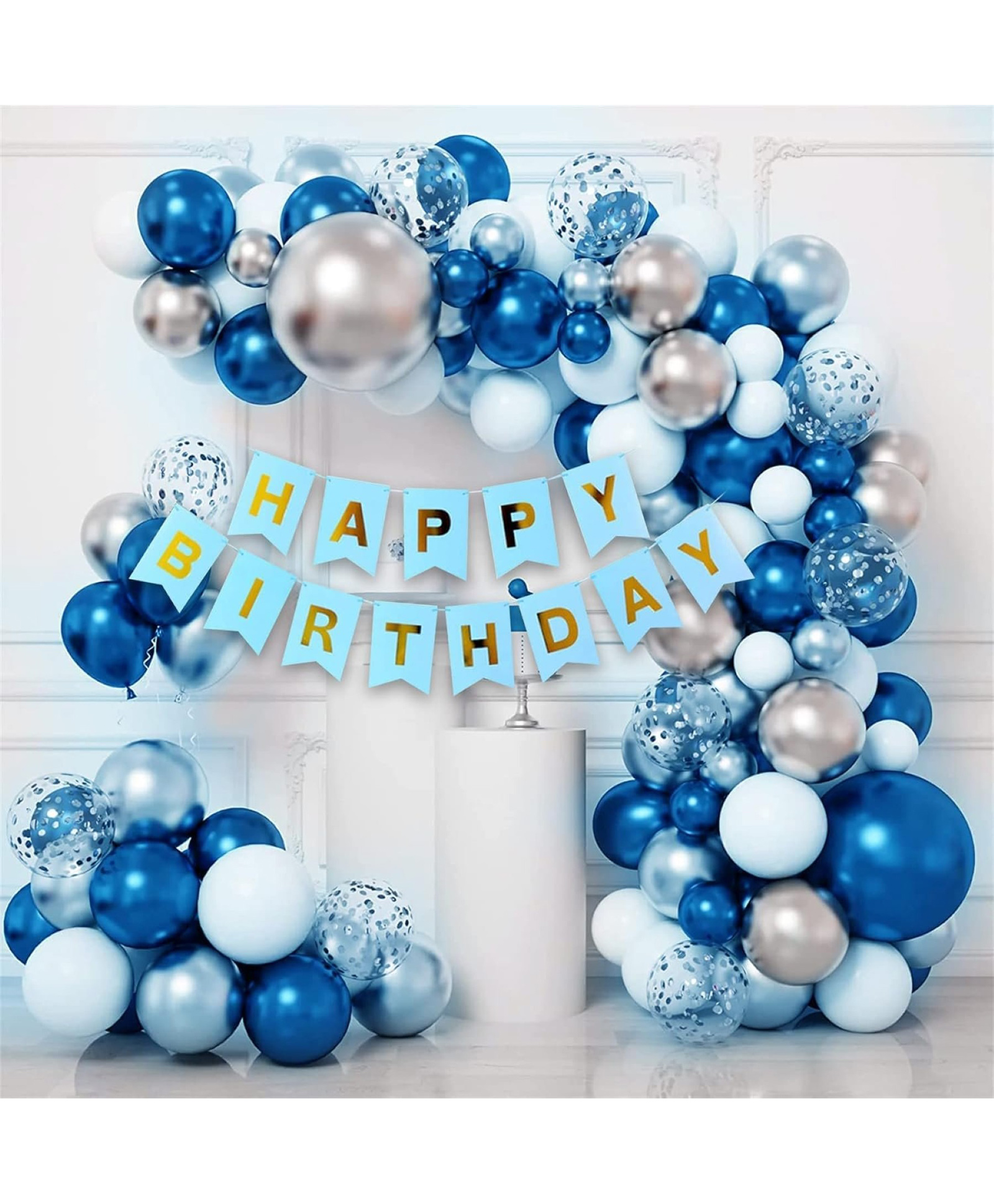 Surprise Decor Happy Birthday Decorations For Boys Kit- Happy Birthday Banner (Paper), Arch, Blue/White/Silver Balloons For Birthday, Blue Birthday Combo for Boys - 52Pcs Birthday Decoration Kit-image-43