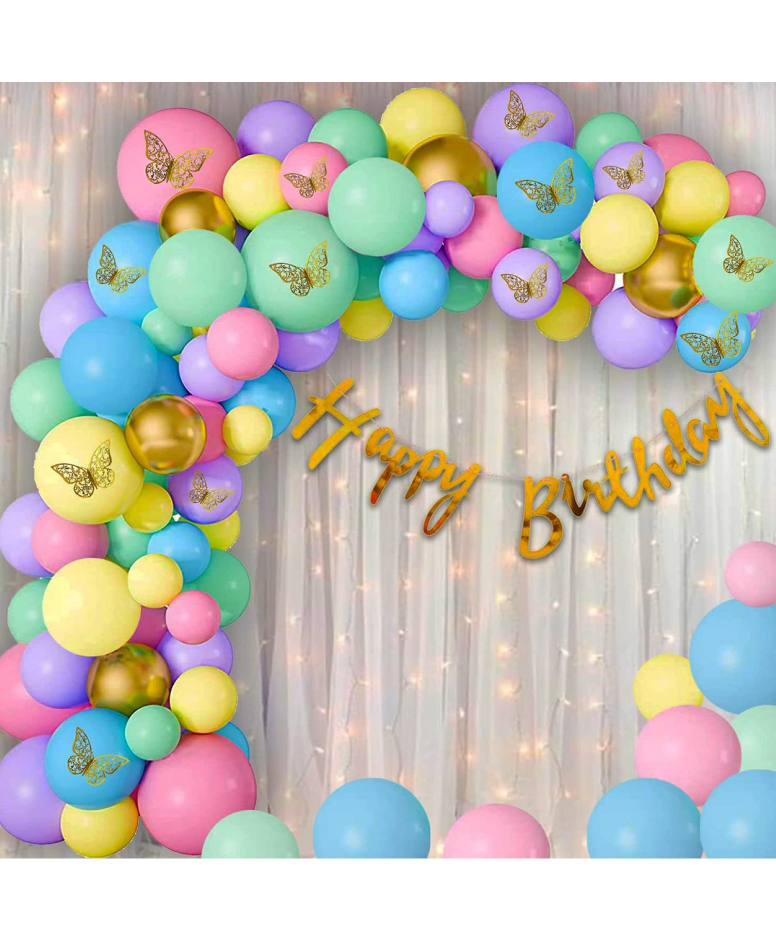 Surprise Decor Rainbow Theme Birthday Decorations- Set of 81Pcs | Butterfly decoration items | Golden Happy Birthday Banner | Birthday Decoration for Girls | Butterfly Theme Birthday Decoration Items-image-36