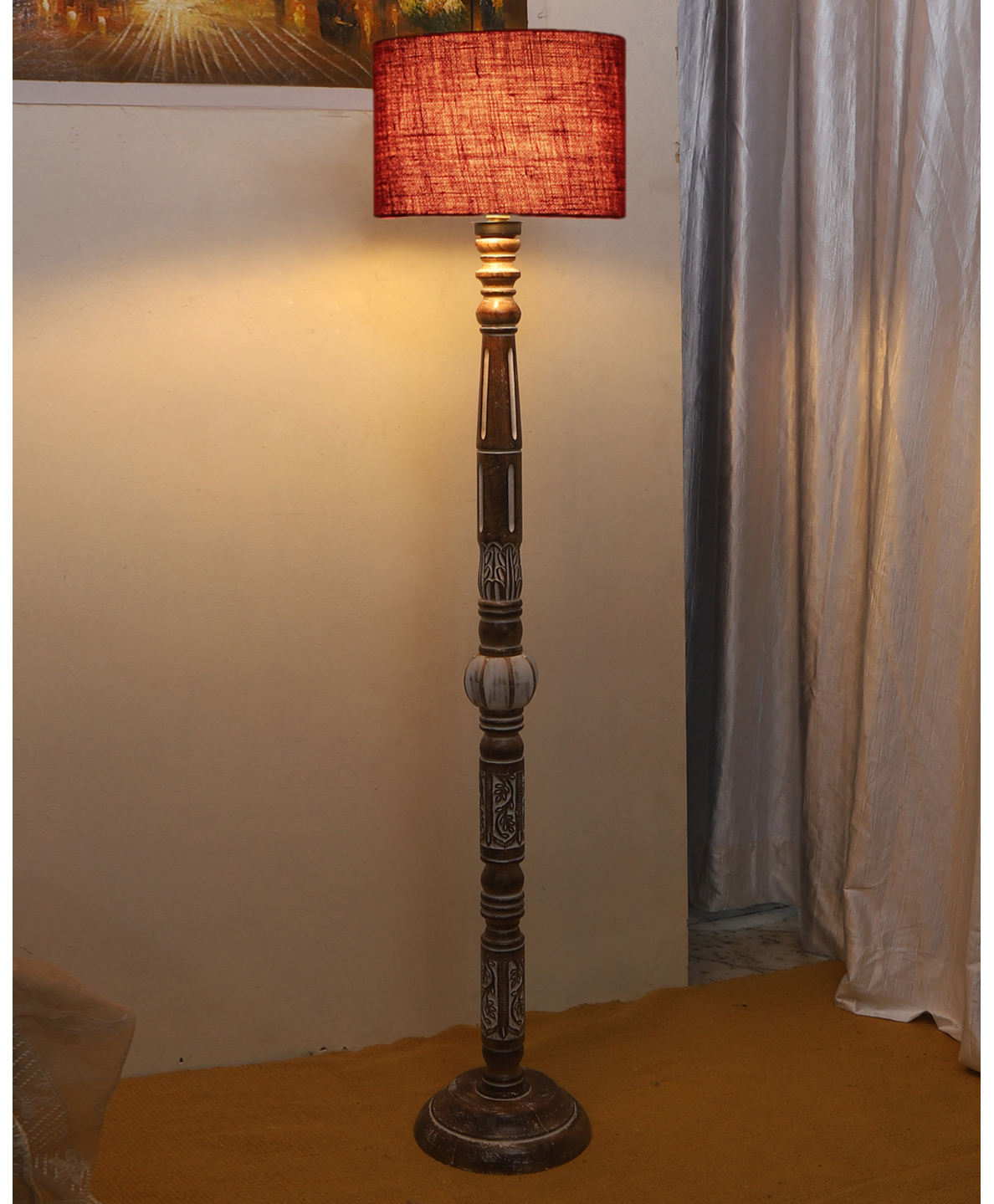 Devansh Maroon Jute  Wooden floor Lamp -12-(12x56.7inches)-image-22
