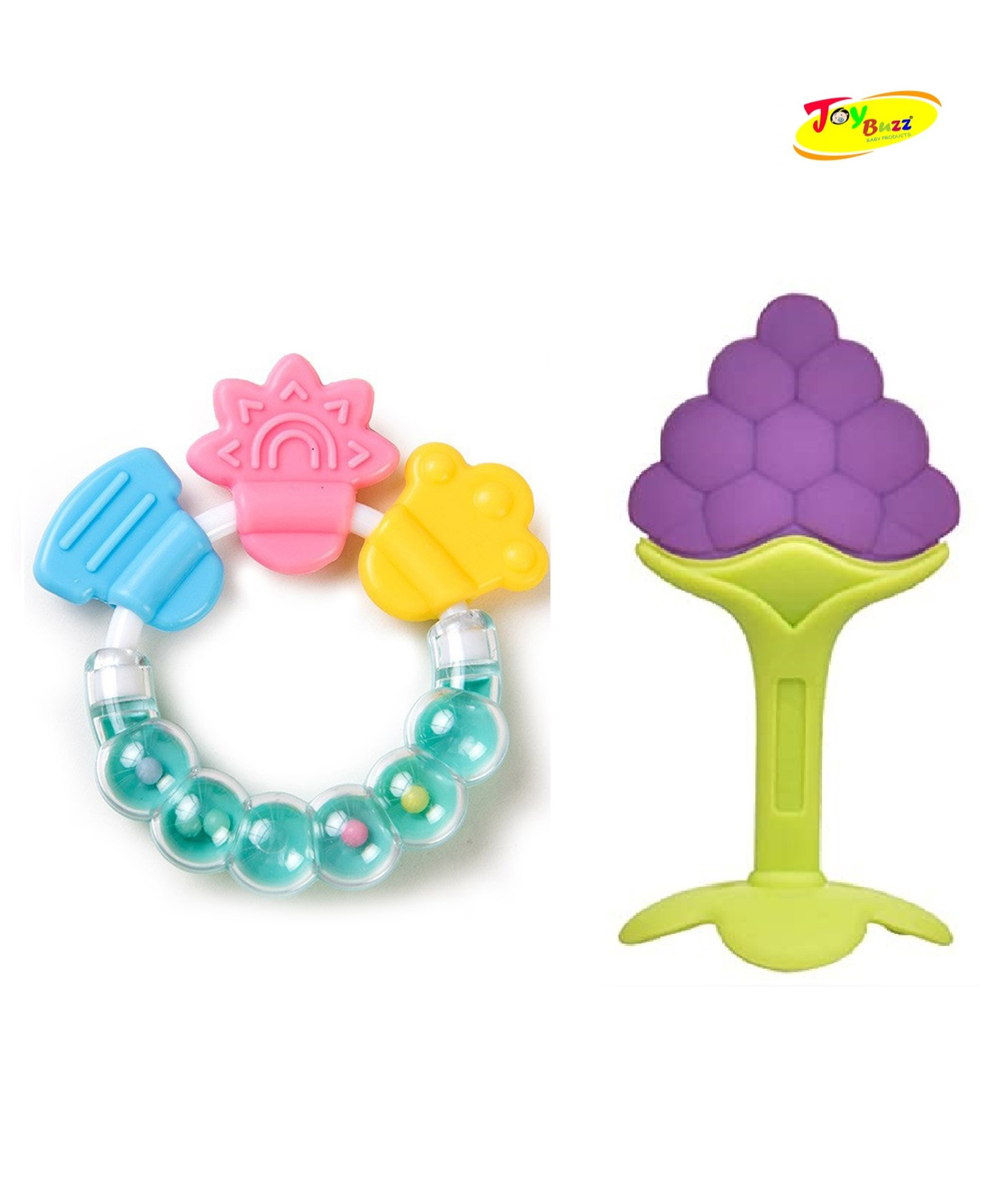 Joy Buzz Baby Silicone Fruit Teether & Rattle Teether Combo Pack Of 2 - ( Green & Blue )-picture-19